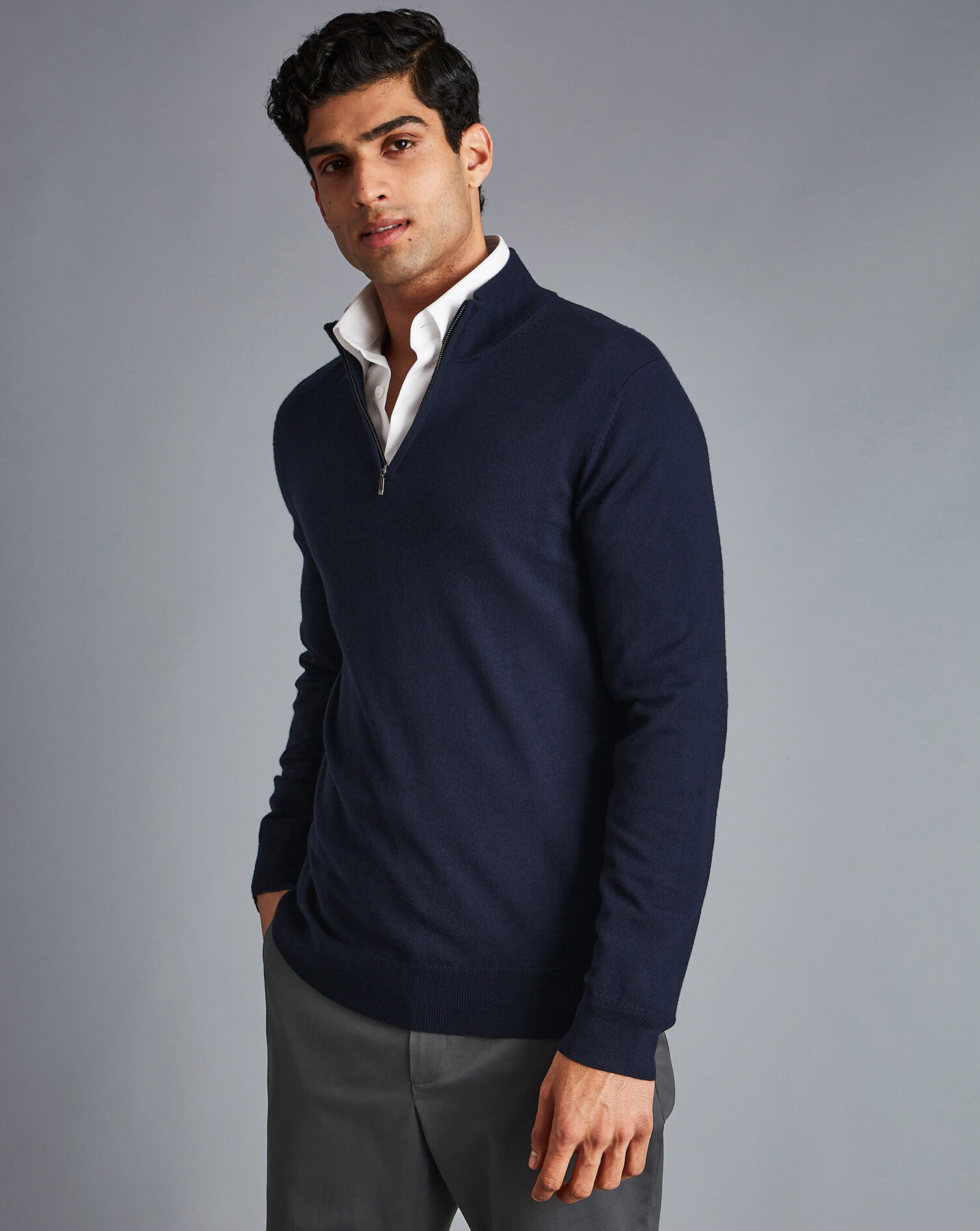 Merino Zip Neck Sweater - Navy