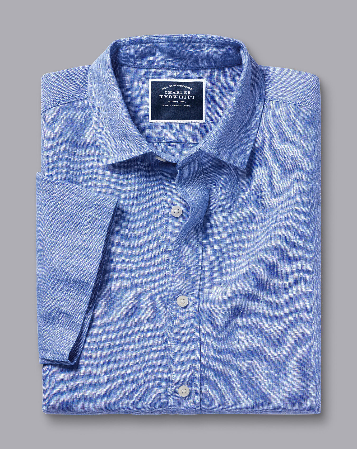 Pure Linen Short Sleeve Shirt  - Cobalt Blue