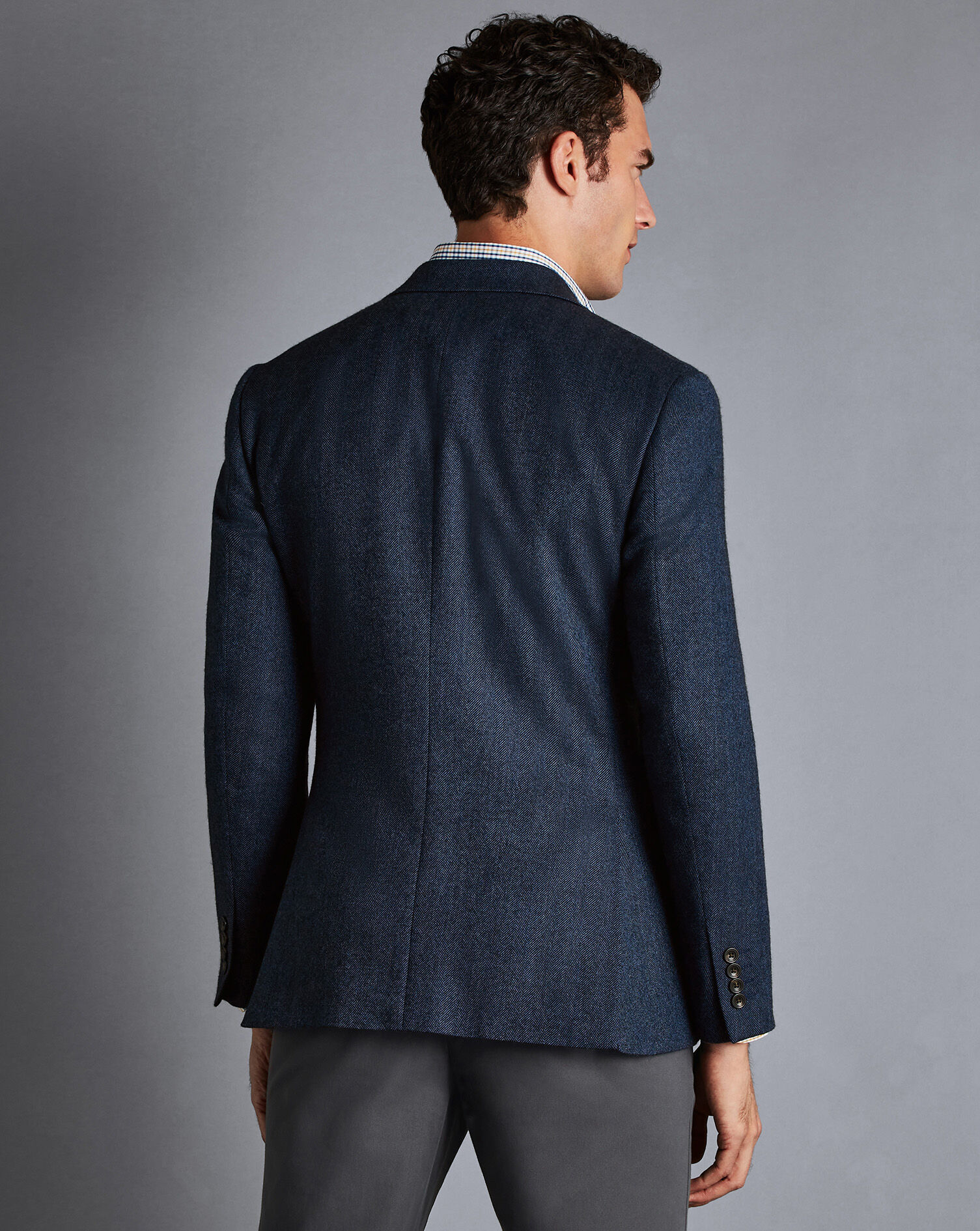 Herringbone Wool Texture Jacket - Denim Blue