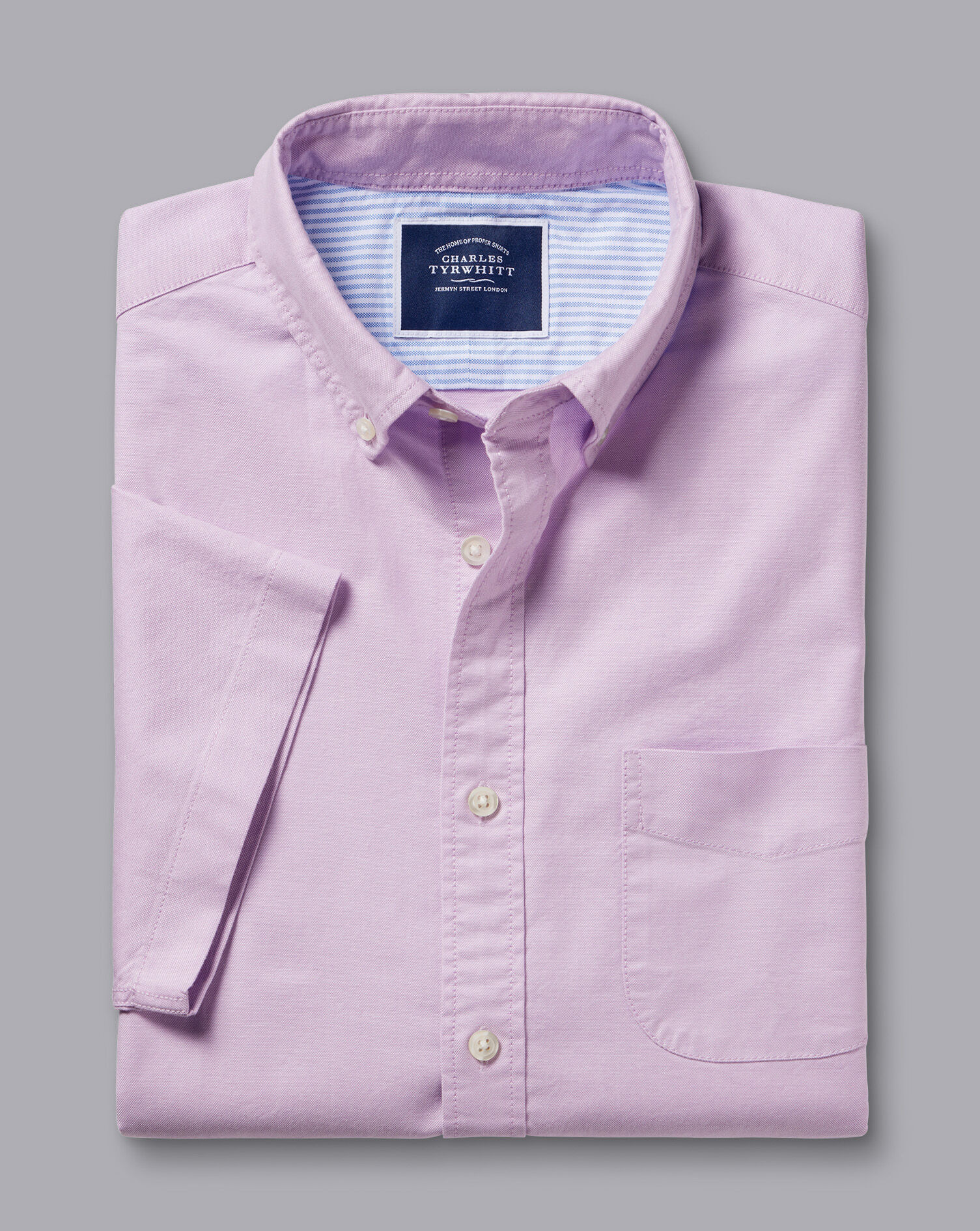 Button-Down Collar Washed Oxford Short Sleeve Shirt  -Violet Purple