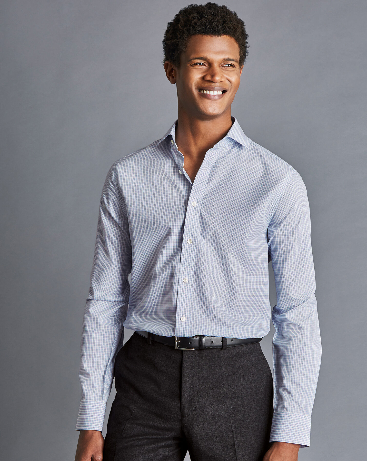 Non-Iron Double Check Shirt - Cobalt Blue