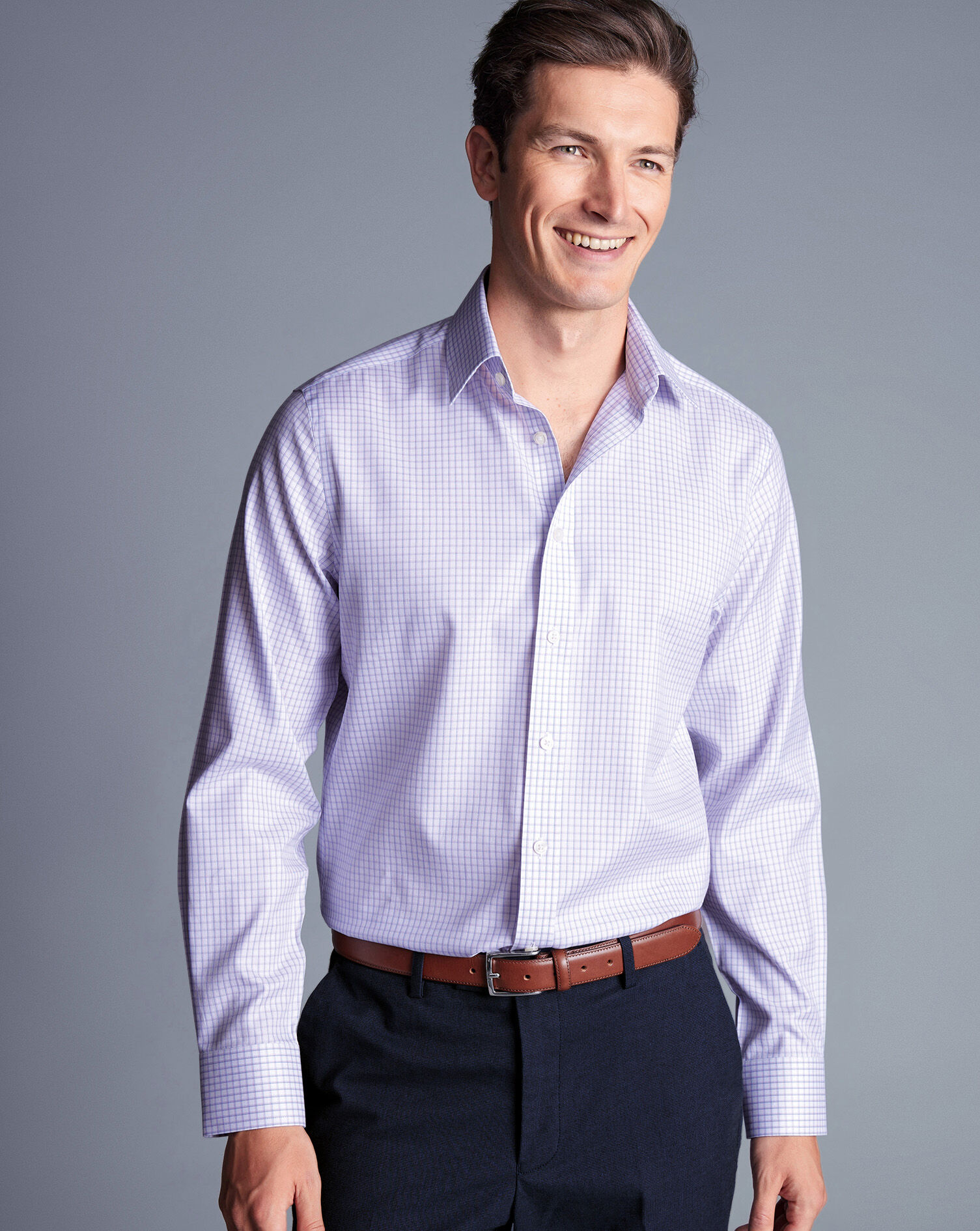 Non-Iron Two Color Check Shirt - Lilac Purple