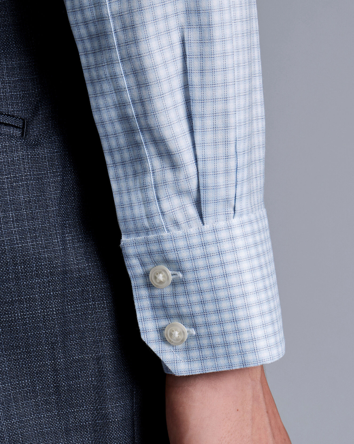 Spread Collar Non-Iron Double Check Shirt - Sky Blue