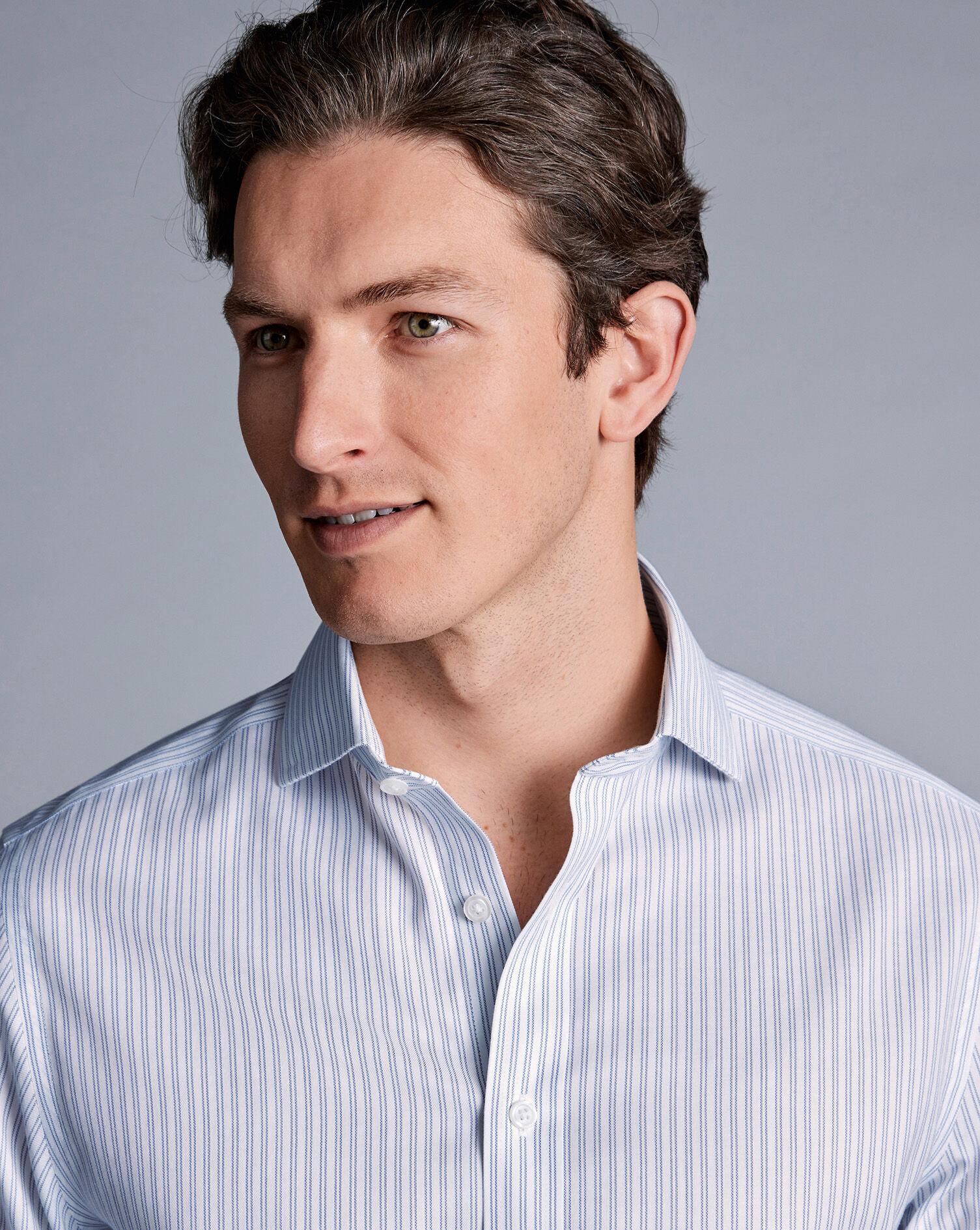 Spread Collar Non-Iron Double Stripe Shirt - Royal Blue