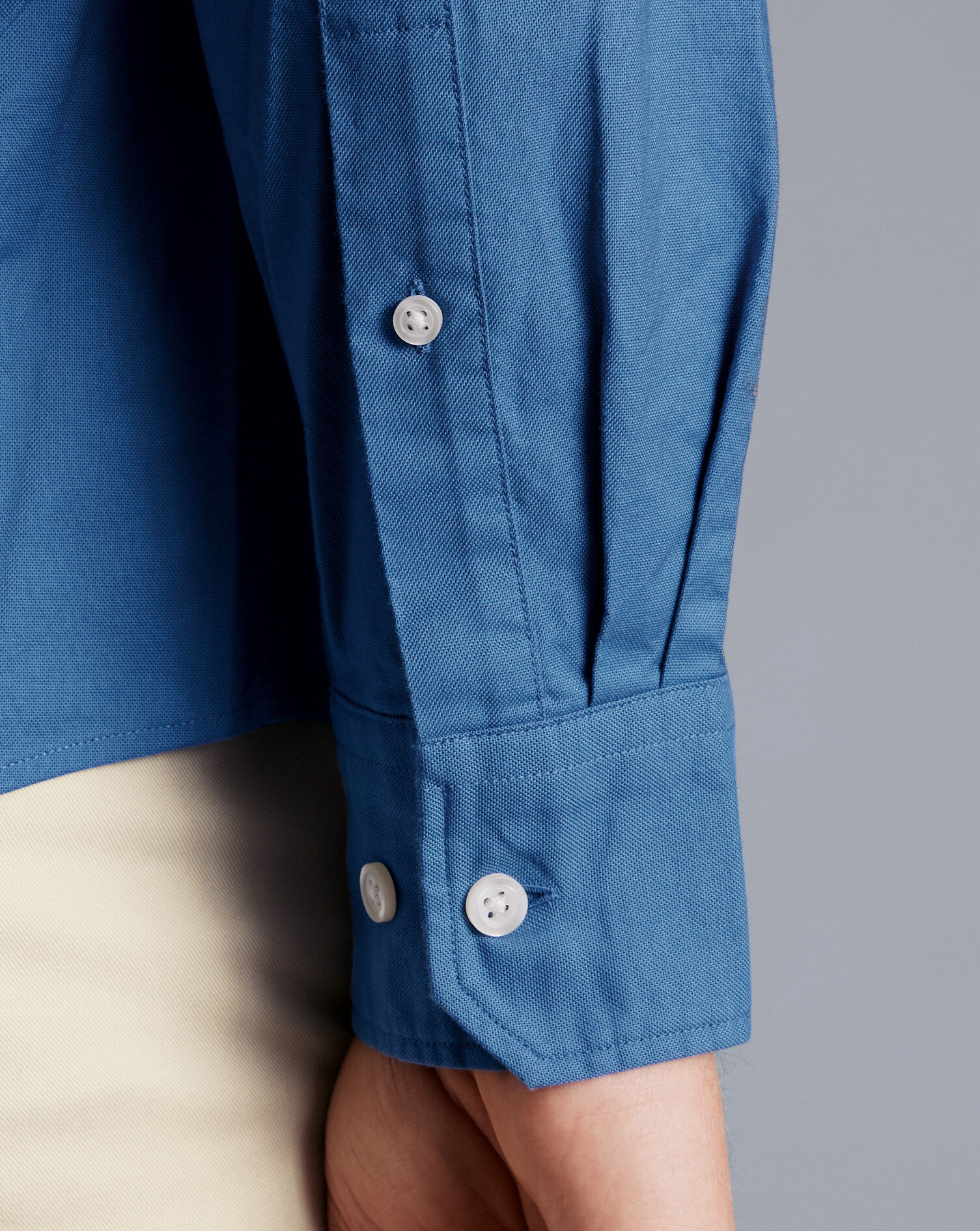 Collarless Washed Oxford Shirt - Ocean Blue