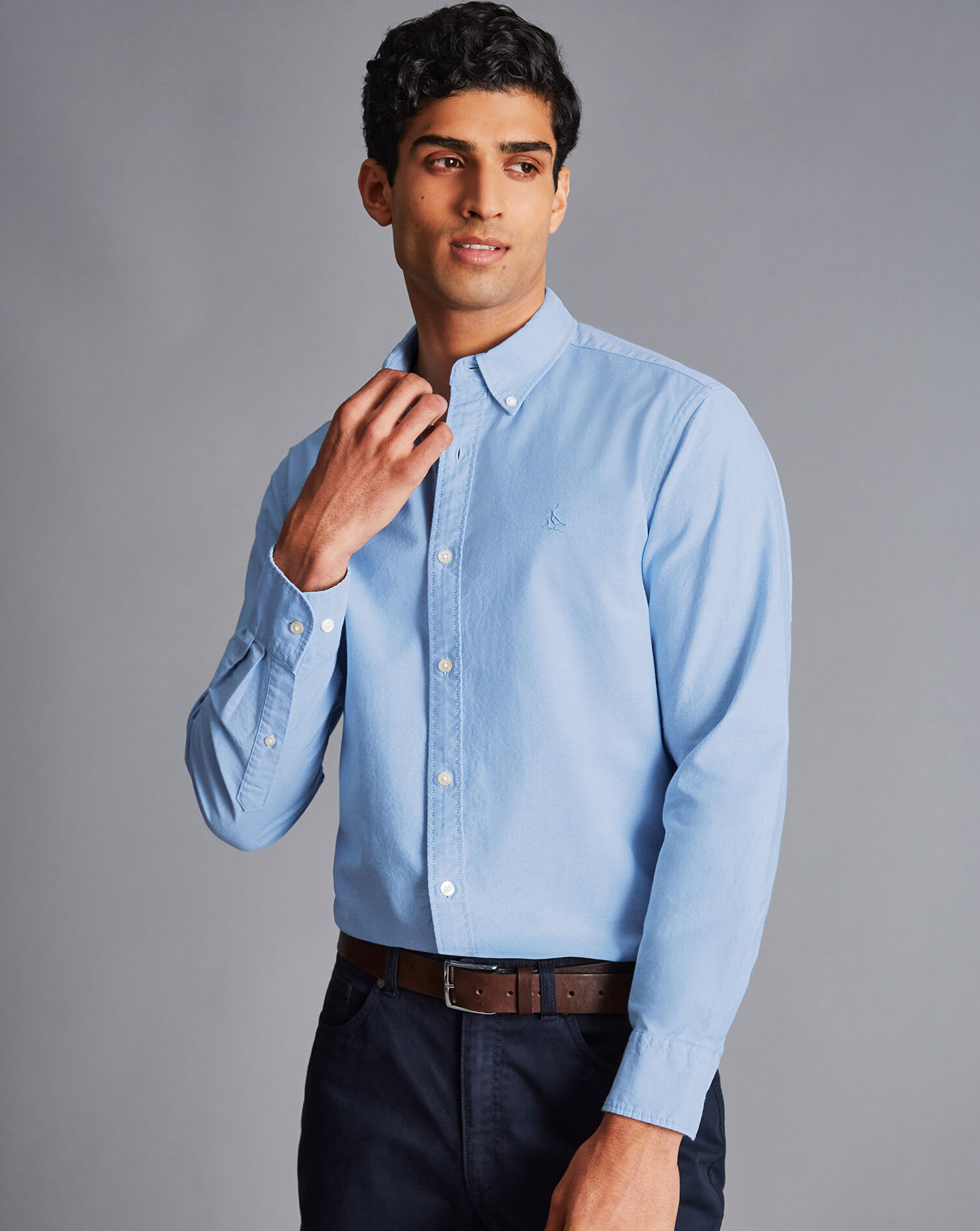 Button-Down Collar Washed Oxford Shirt - Sky Blue