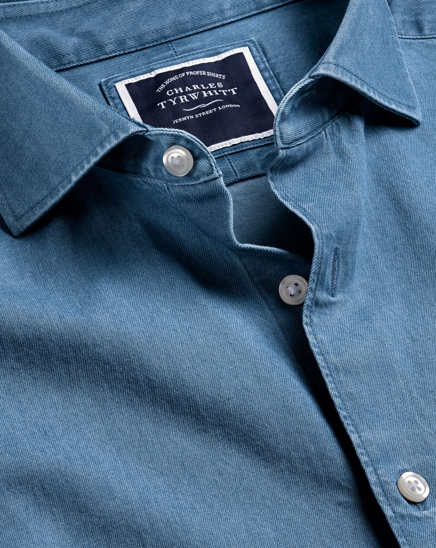 Spread Collar Denim Shirt - Ocean Blue