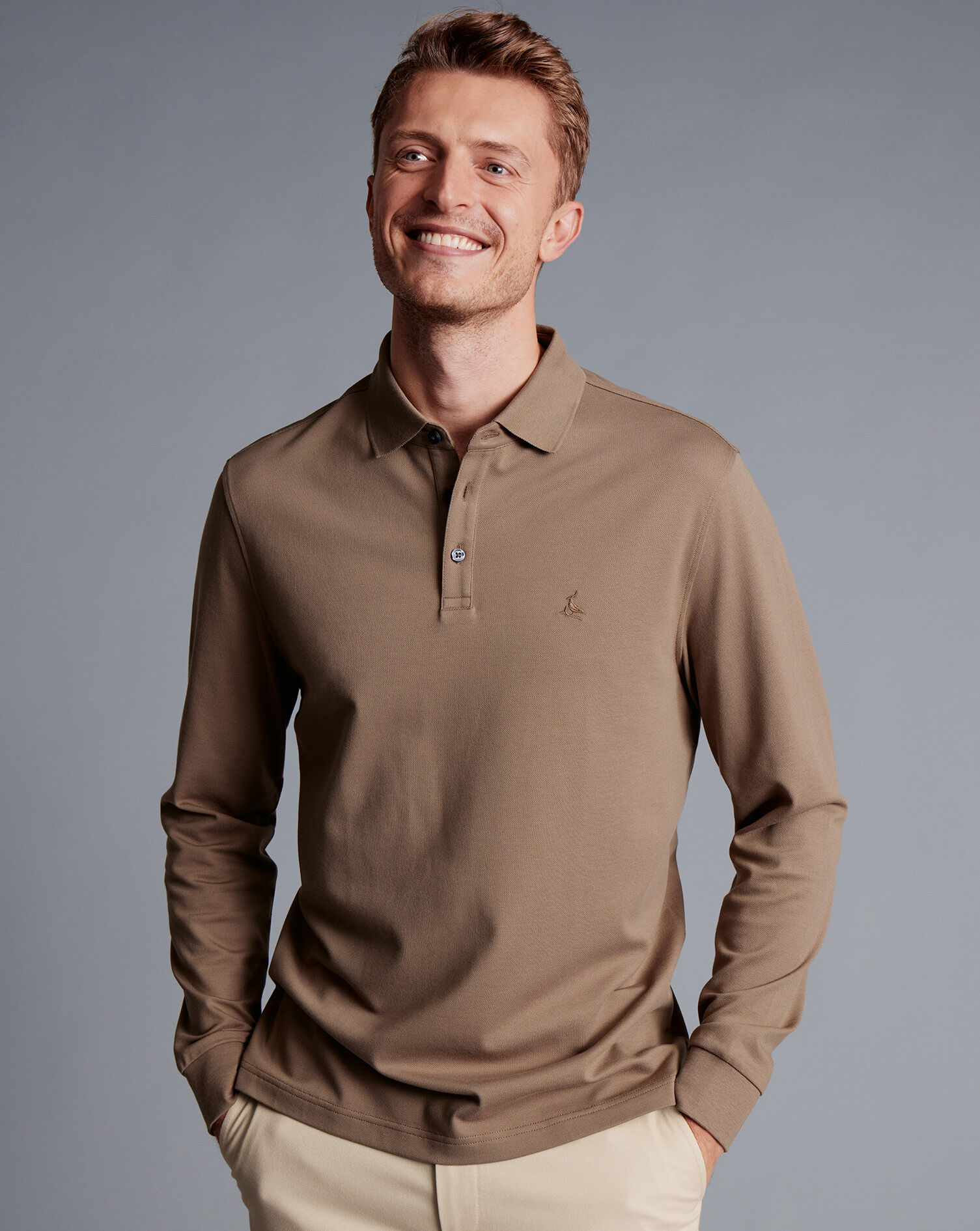 Tyrwhitt Long Sleeve Pique Polo - Camel