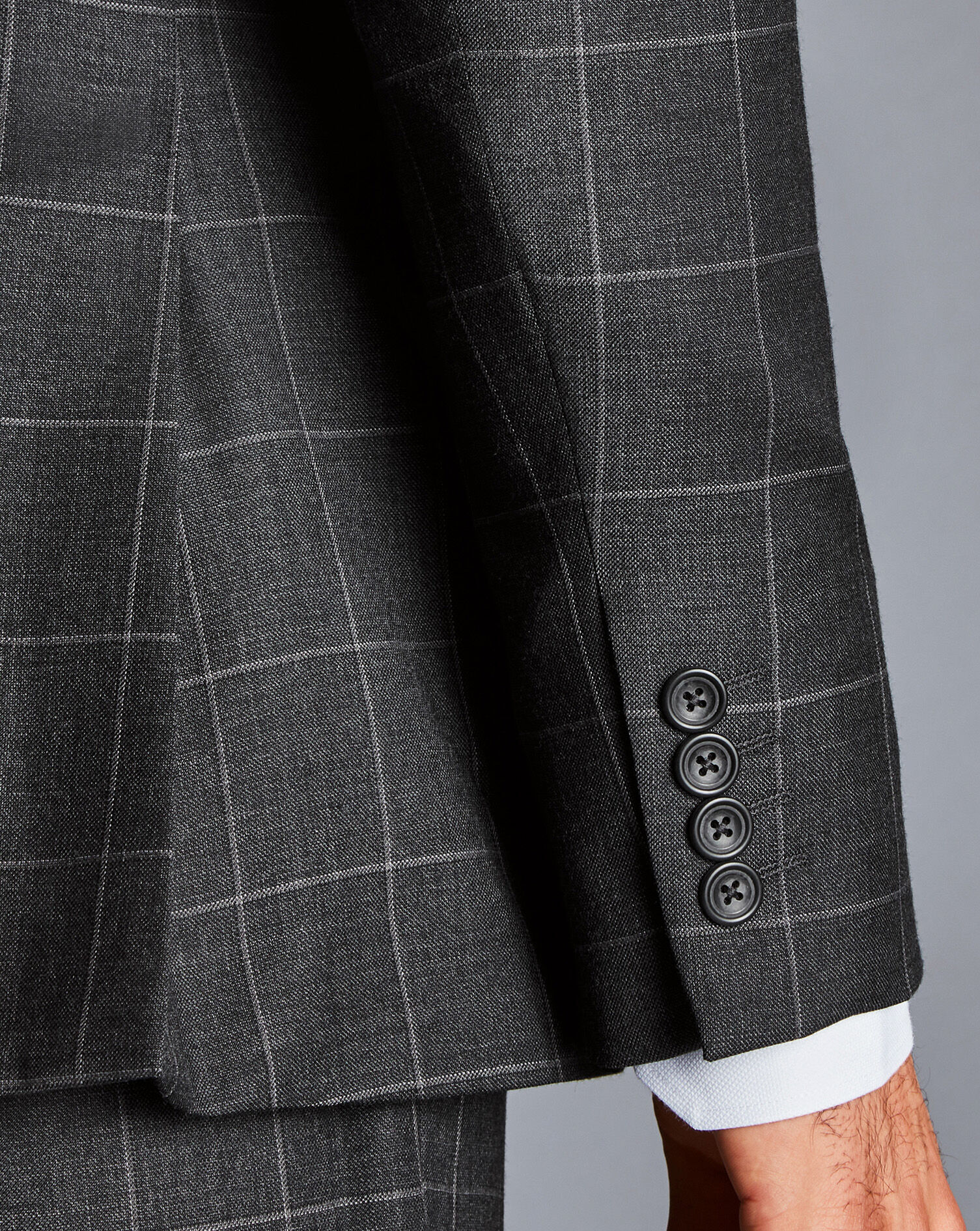 Windowpane Check Suit Jacket - Grey