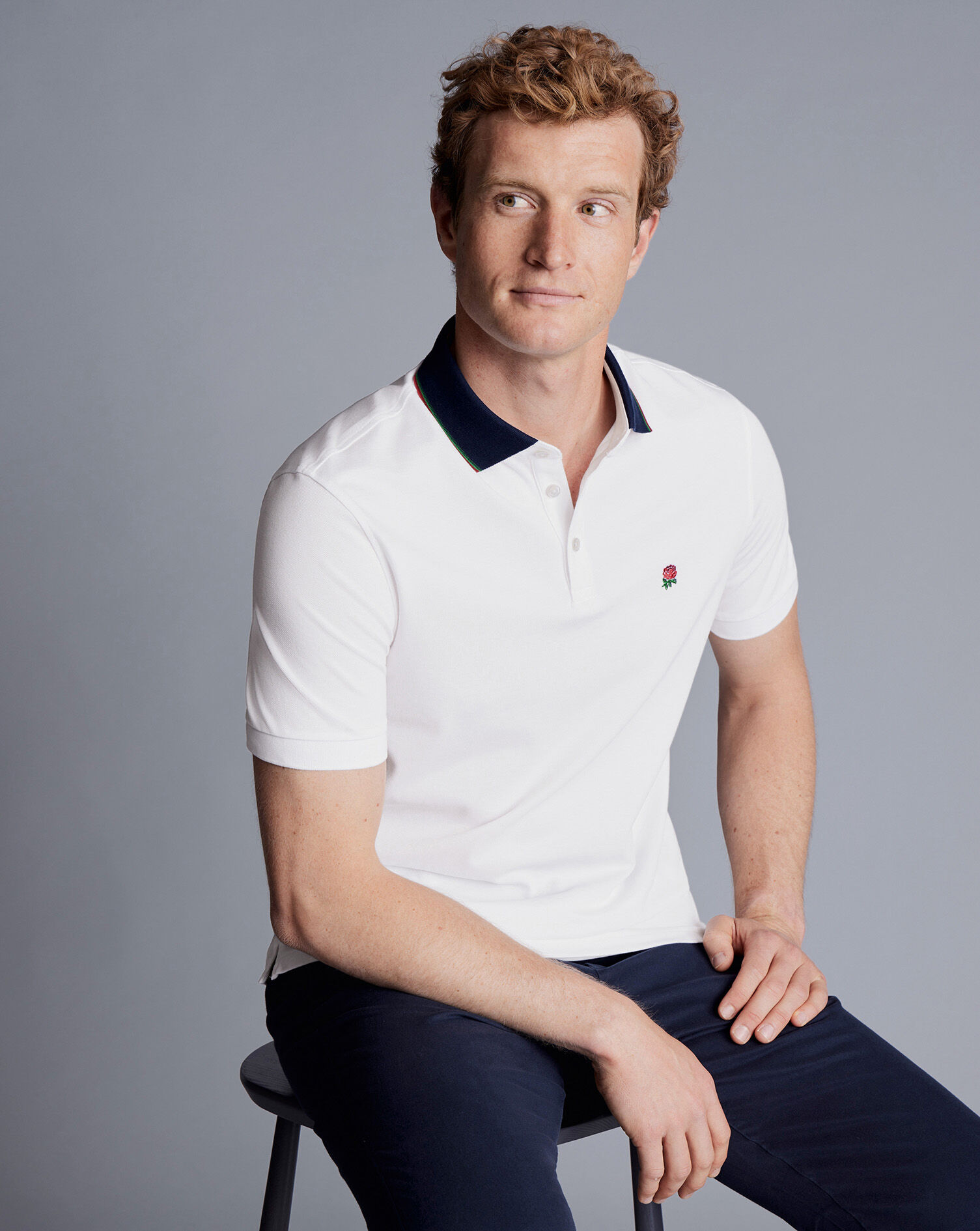 England Rugby Collar Detail Pique Polo - White