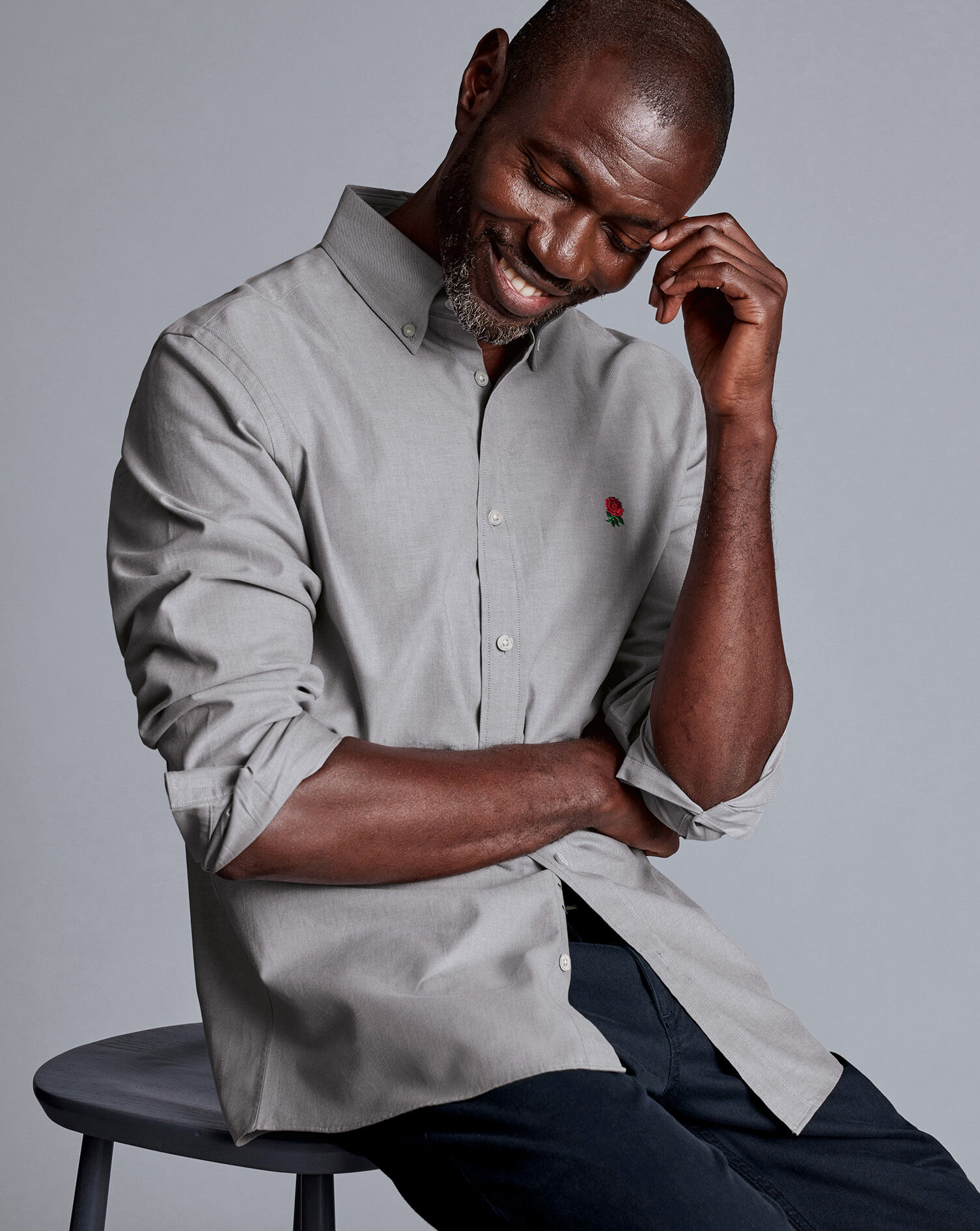 England Rugby Button-Down Collar Brushed Cotton Twill Shirt - Light Grey