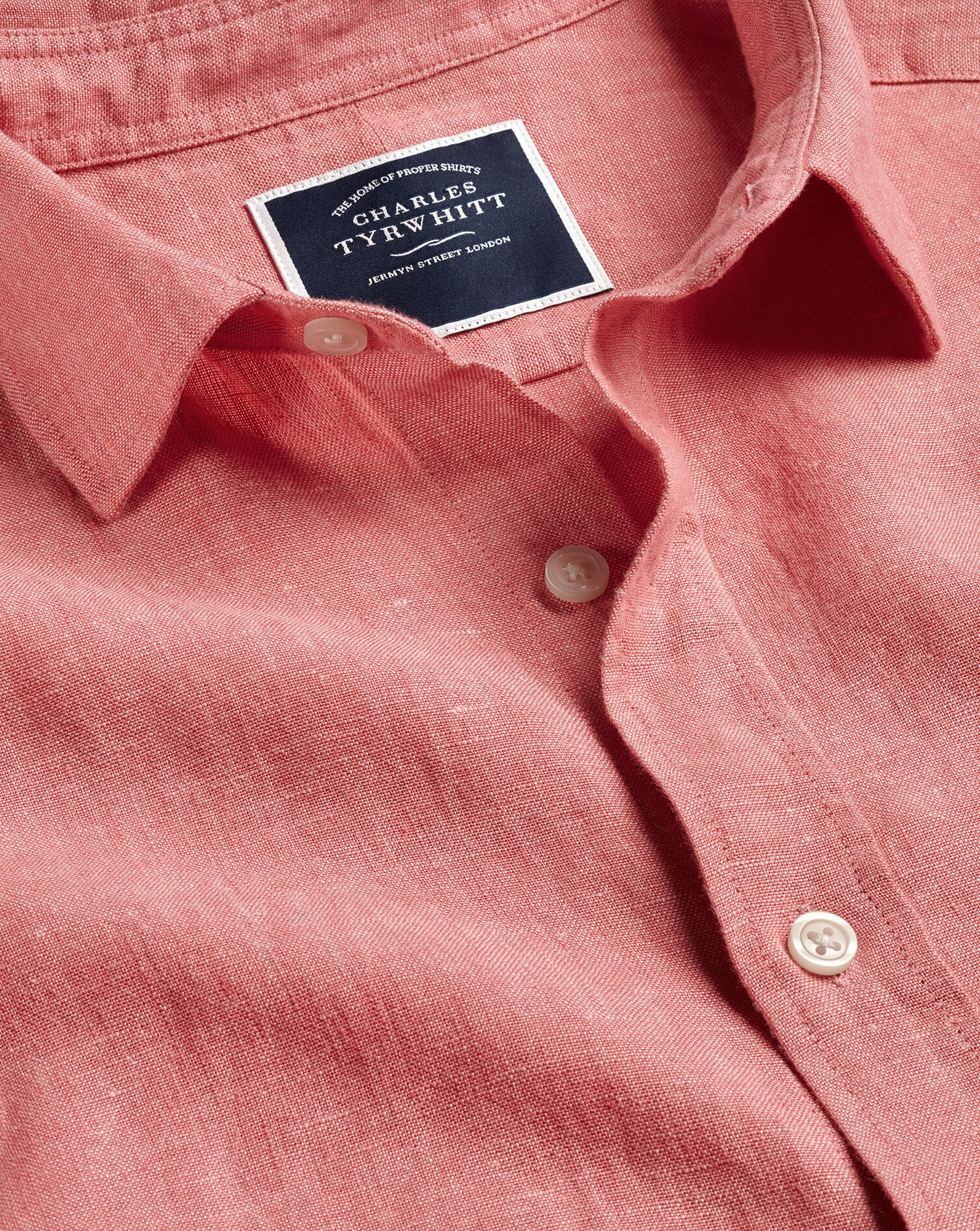Pure Linen Short Sleeve Shirt - Salmon Pink