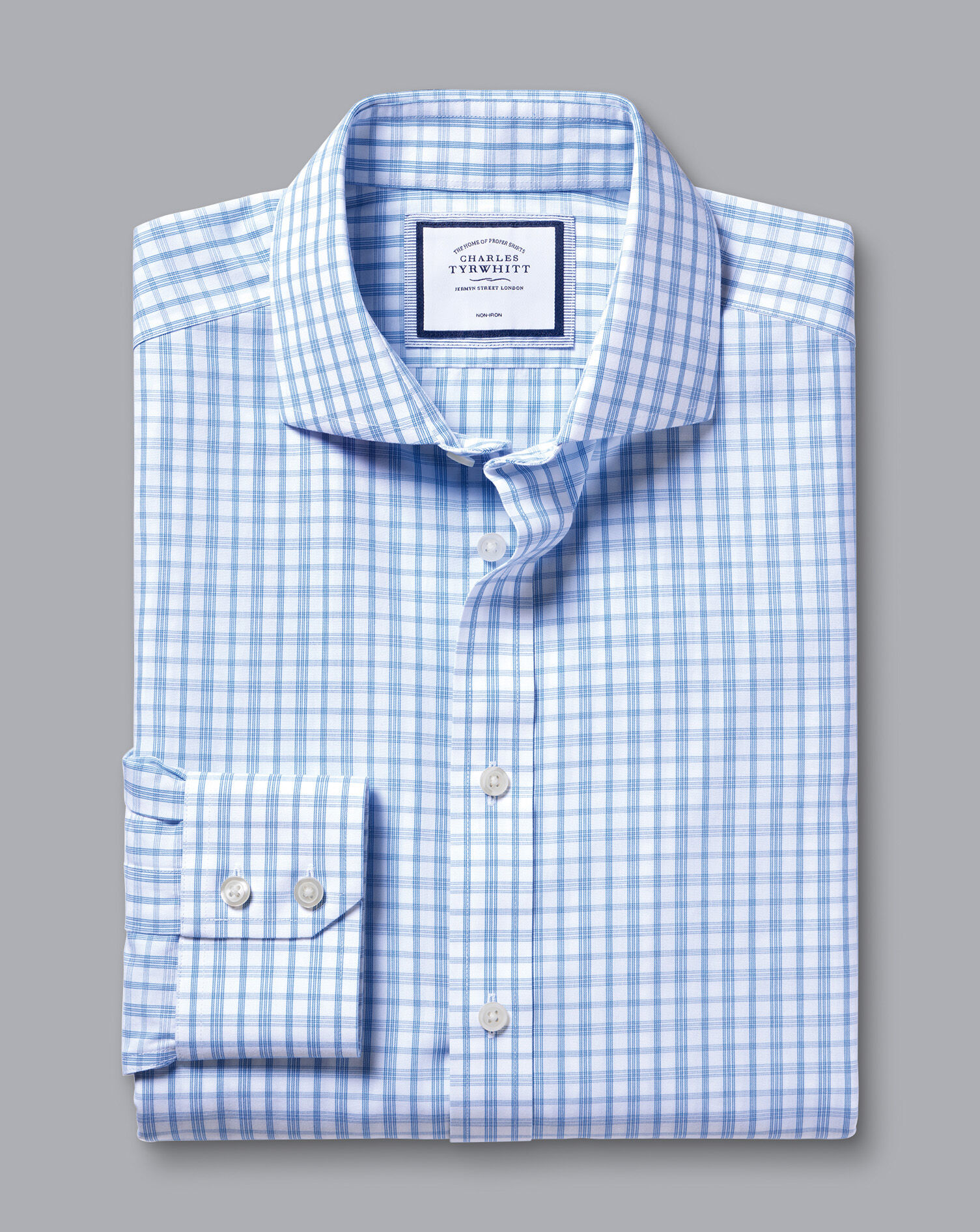 Spread Collar Non-Iron Graph Check Cutaway Shirt - Royal Blue