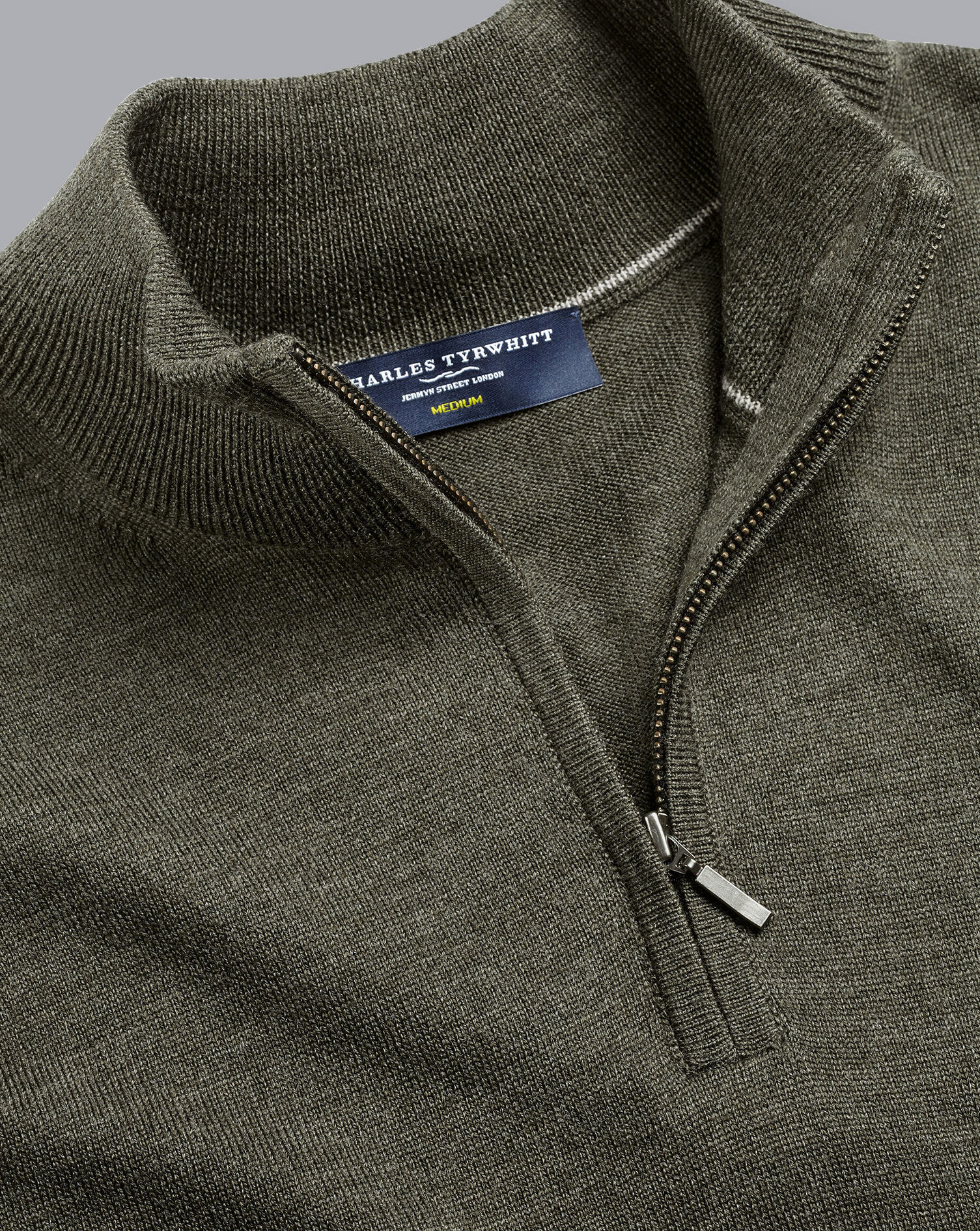 Merino Zip Neck Sweater - Olive Green Melange