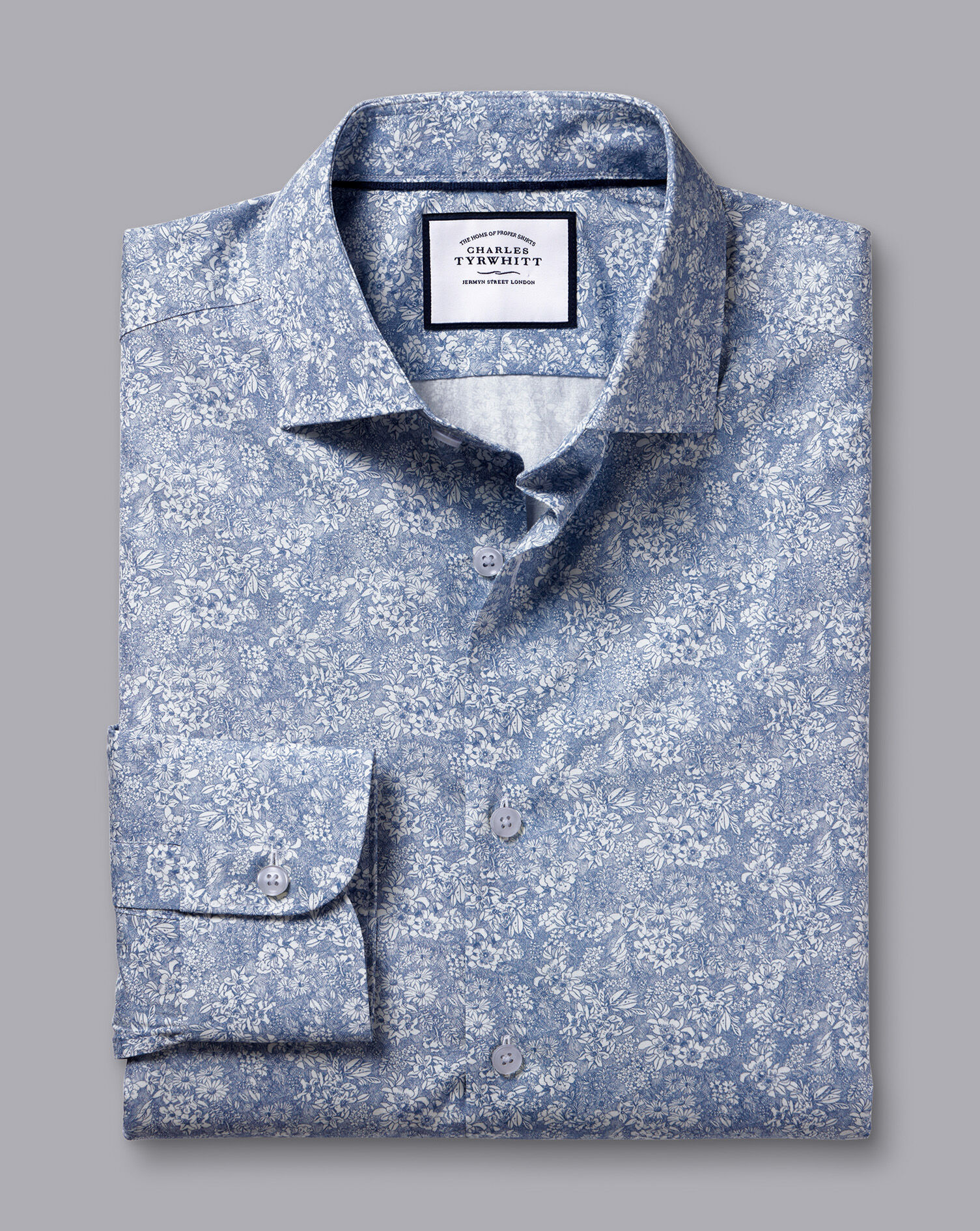 Made With Liberty Fabric Linear Print Semi-Spread Collar Shirt - Royal Blue