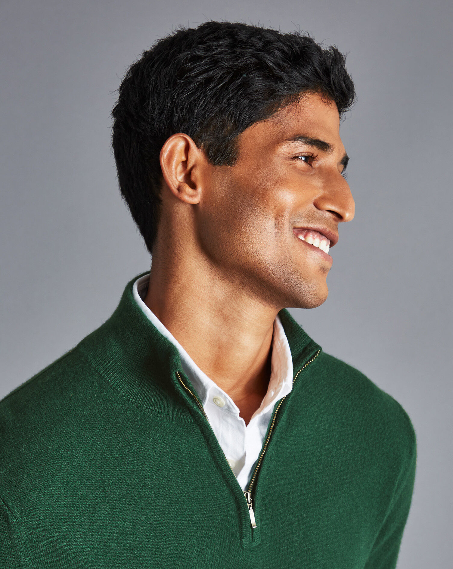 Cashmere Zip Neck Sweater - Dark Green