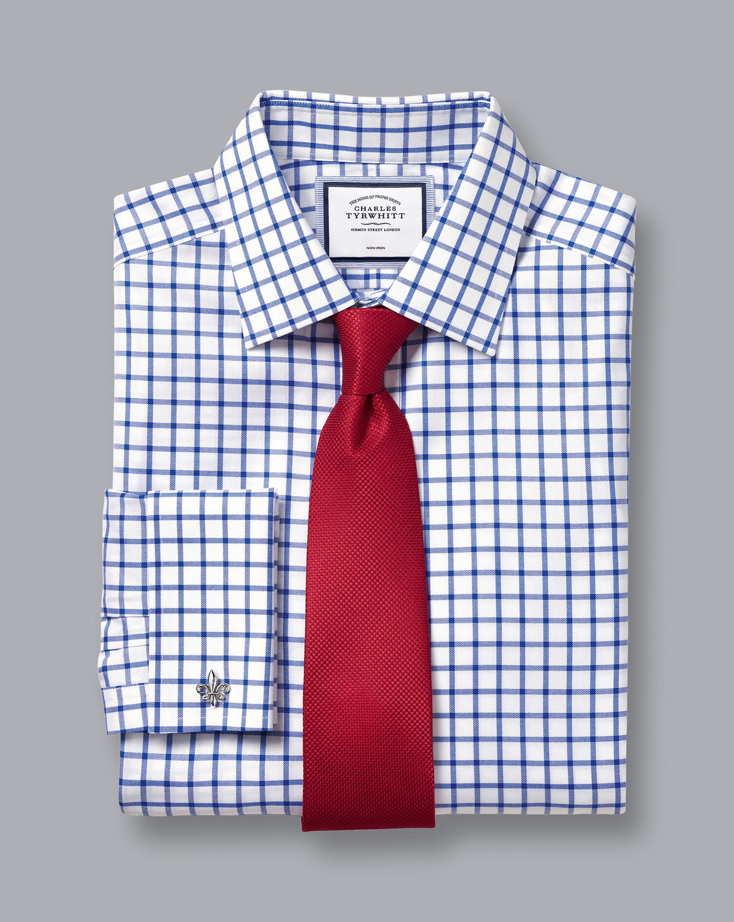 Non-Iron Twill Grid Check Shirt - Cobalt Blue