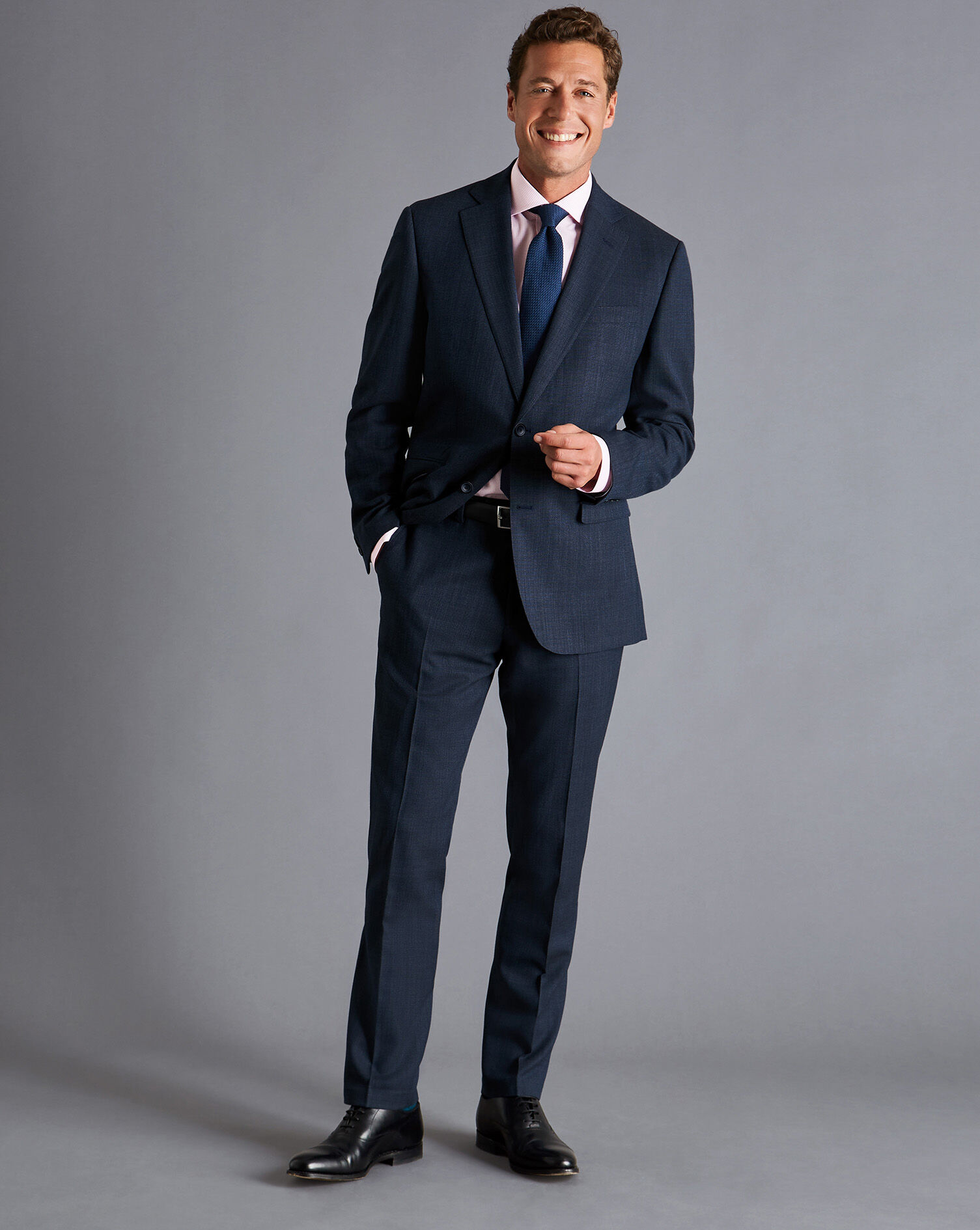 Textured Business Suit Jacket - Denim Blue