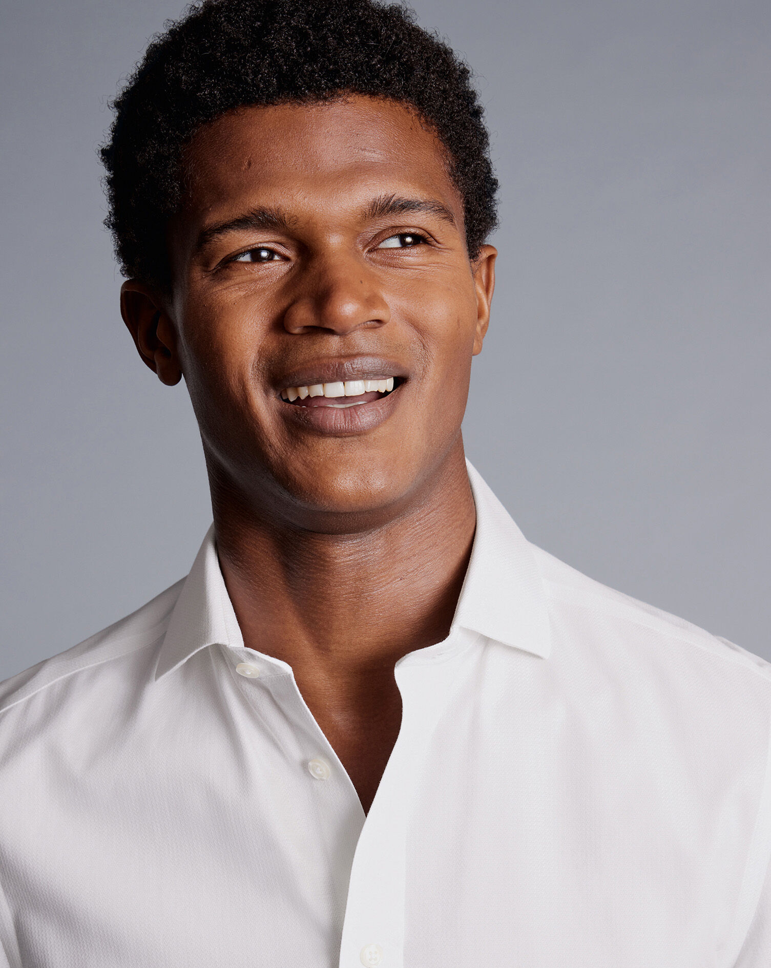 Spread Collar Non-Iron Henley Weave Shirt - White