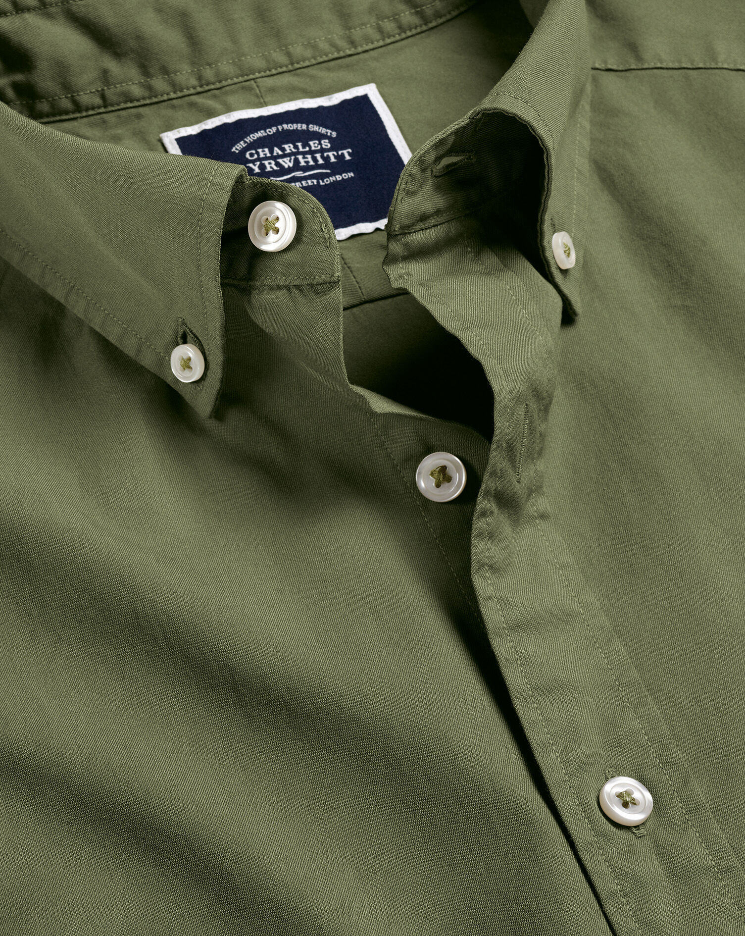 Button-Down Collar Washed Fine Twill Shirt - Olive Green