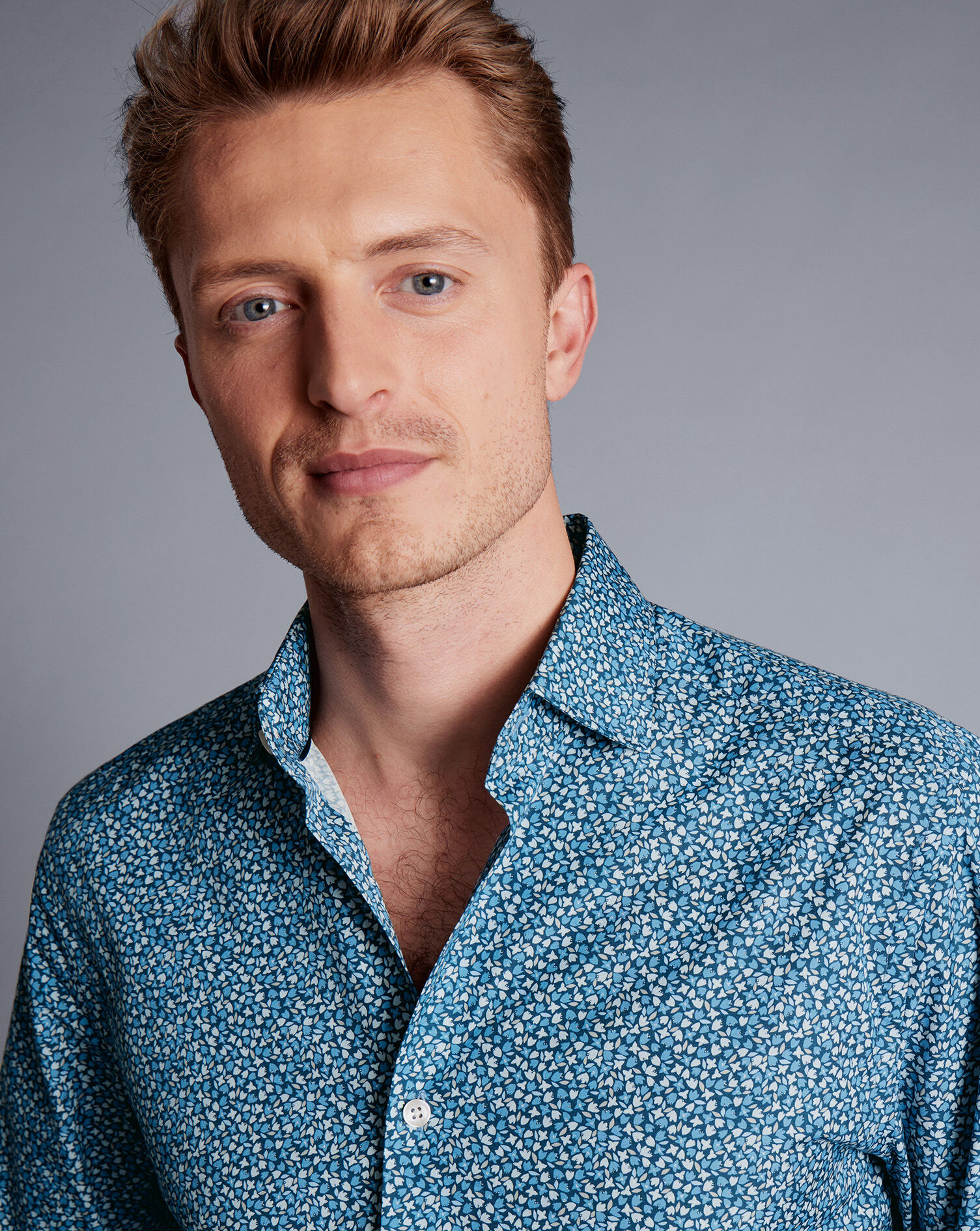 Made With Liberty Fabric Petal Print Semi-Spread Collar Shirt - Indigo Blue