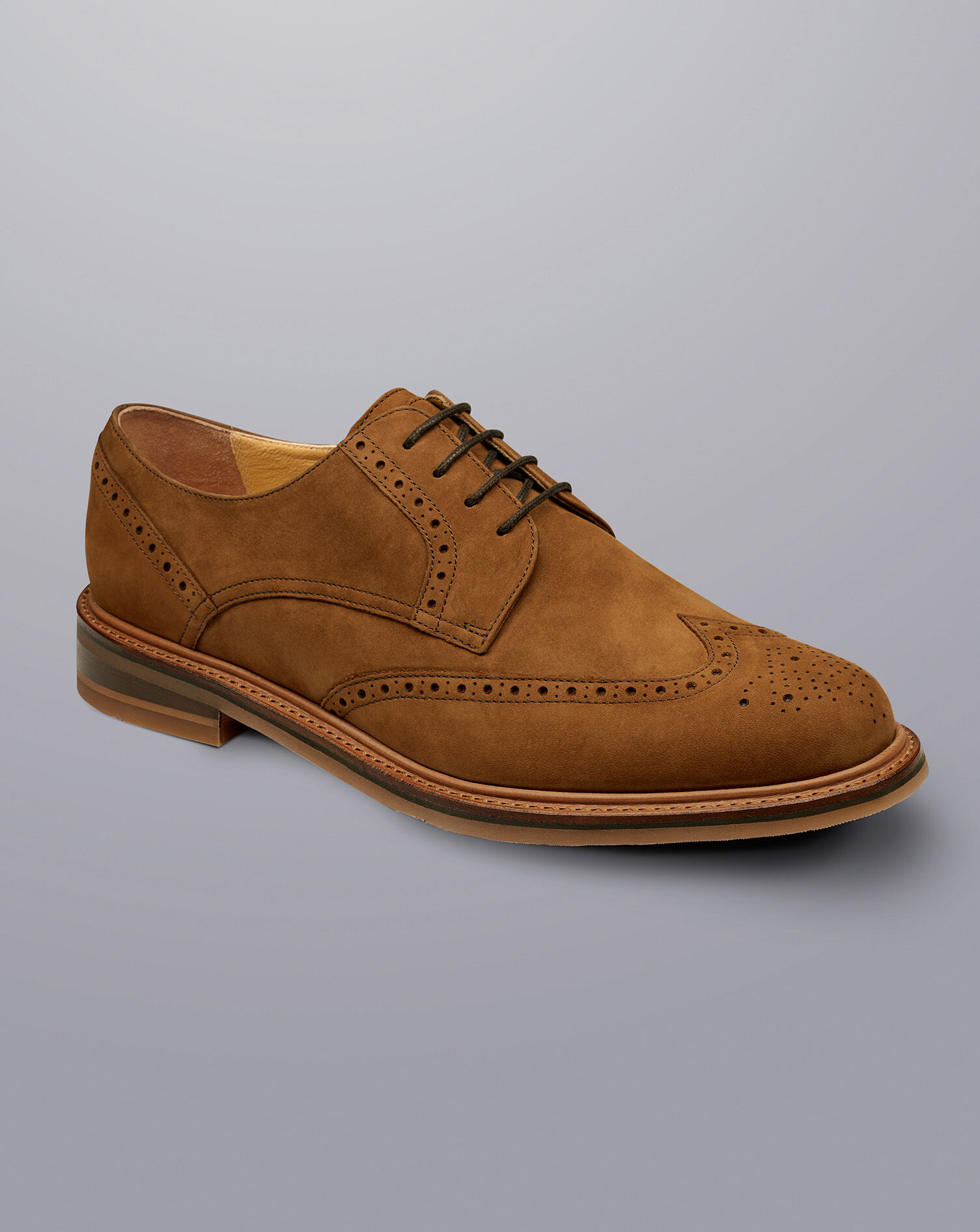 Nubuck Derby Brogue Shoes - Tobacco Brown