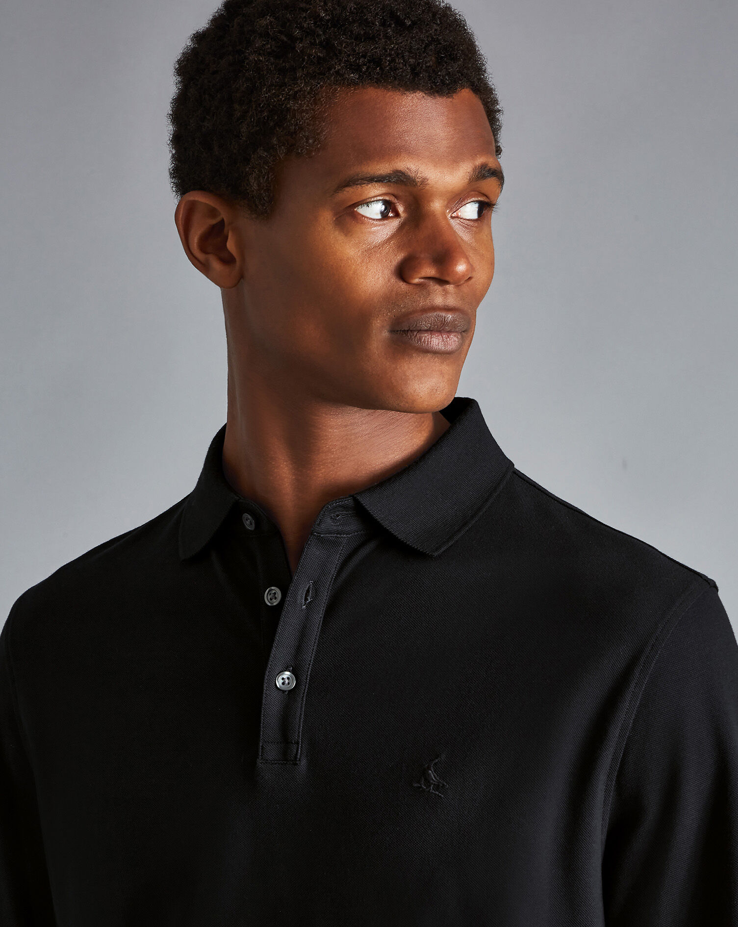 Tyrwhitt Long Sleeve Pique Polo - Black