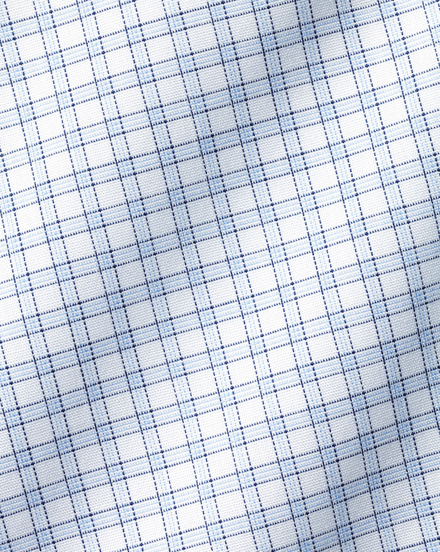 Spread Collar Non-Iron Poplin Fine Check Shirt - Sky Blue