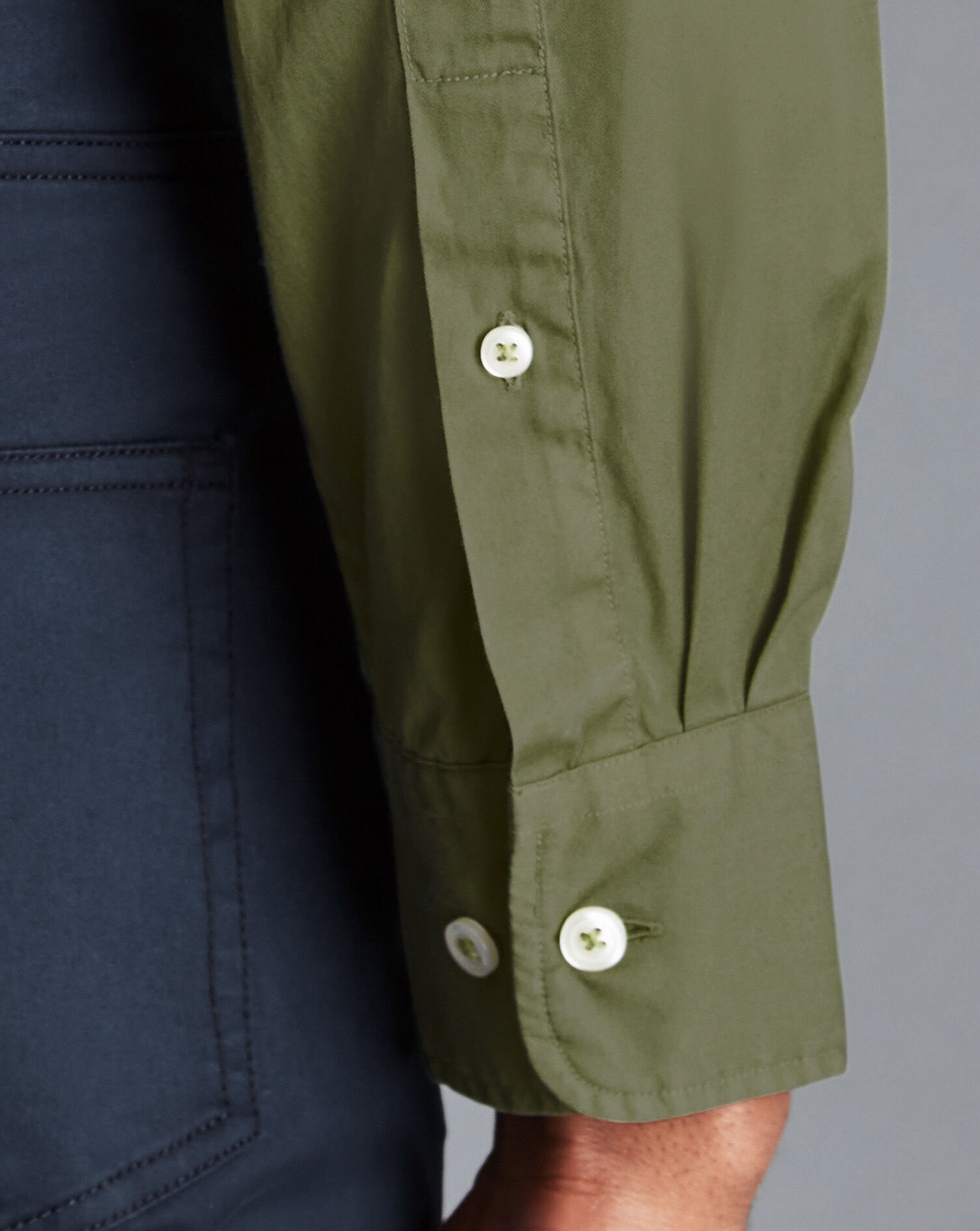 Button-Down Collar Washed Fine Twill Shirt - Olive Green