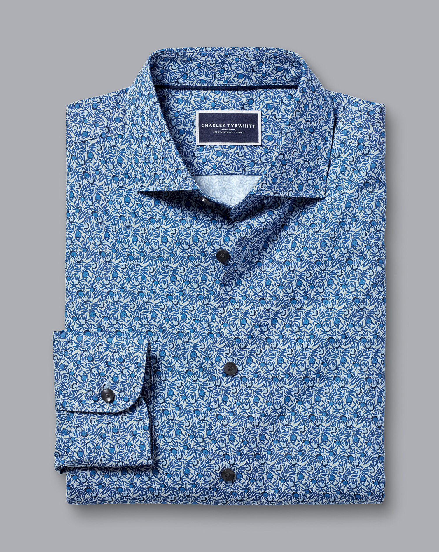 Made With Liberty Fabric Berry Print Semi-Spread Collar Shirt - Indigo Blue