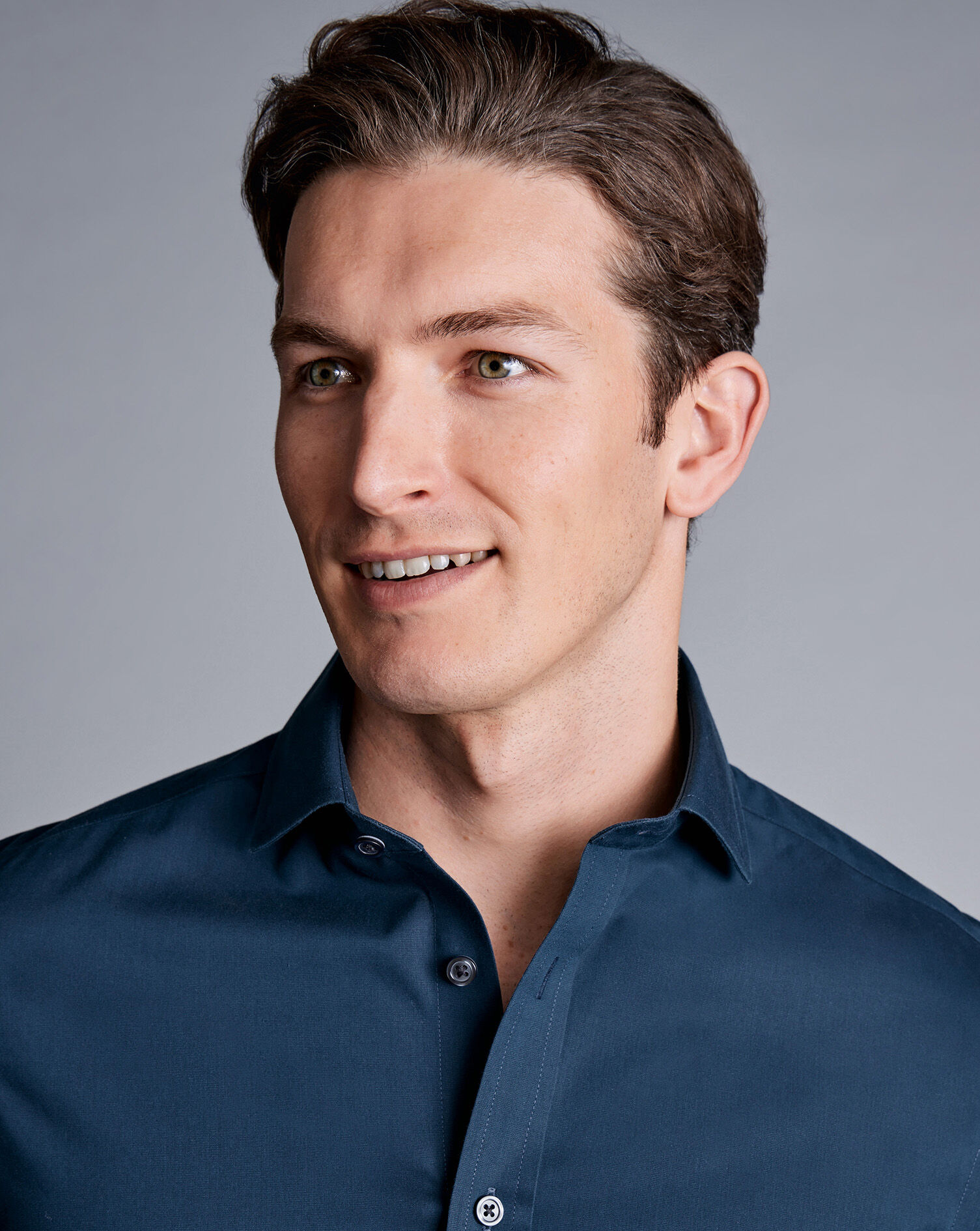 Spread Collar Non-Iron Poplin Shirt - Petrol Blue