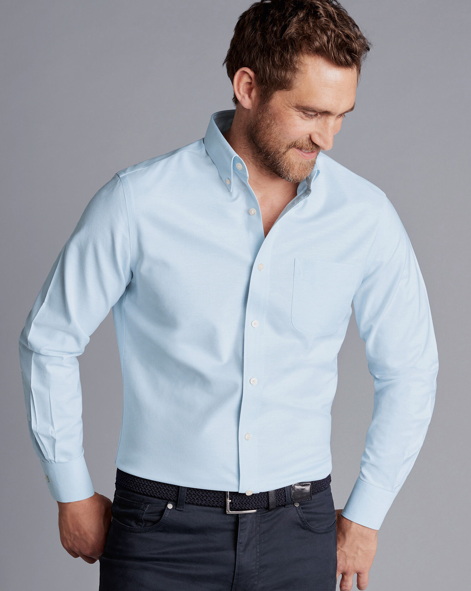 Button-Down Collar Non-Iron Stretch Oxford Shirt - Sky Blue