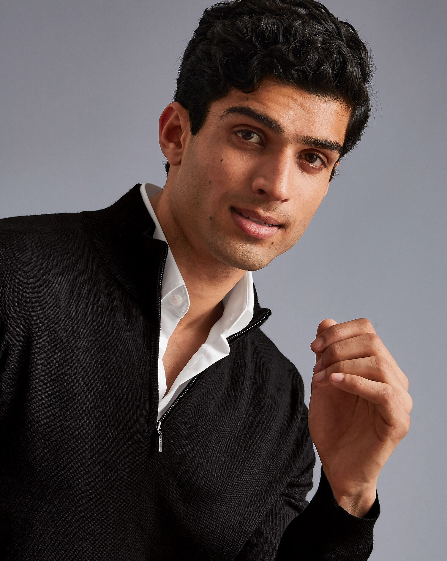 Merino Zip Neck Sweater - Black