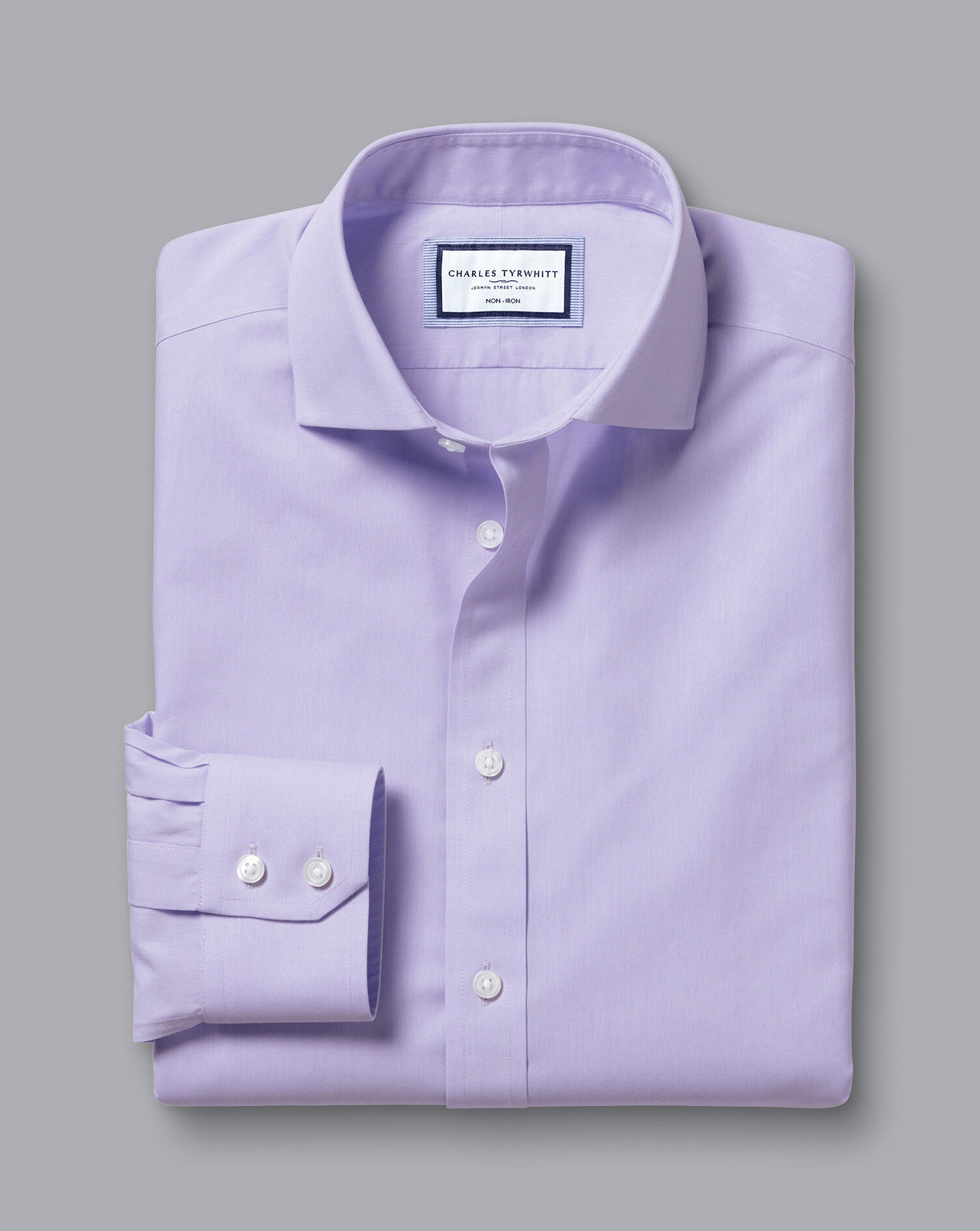 Spread Collar Non-Iron Poplin Shirt - Lilac Purple