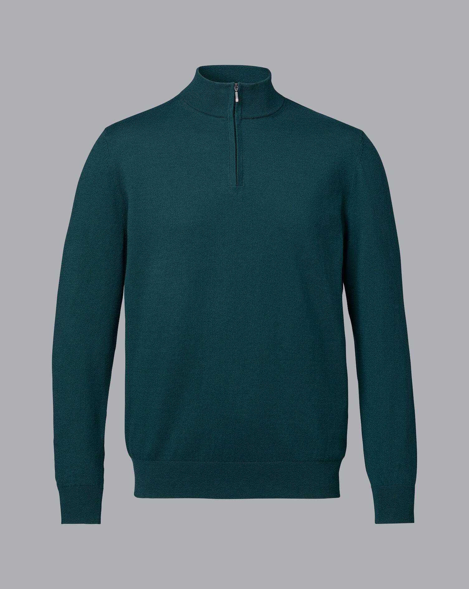 Combed Cotton Zip Neck Sweater - Teal Green