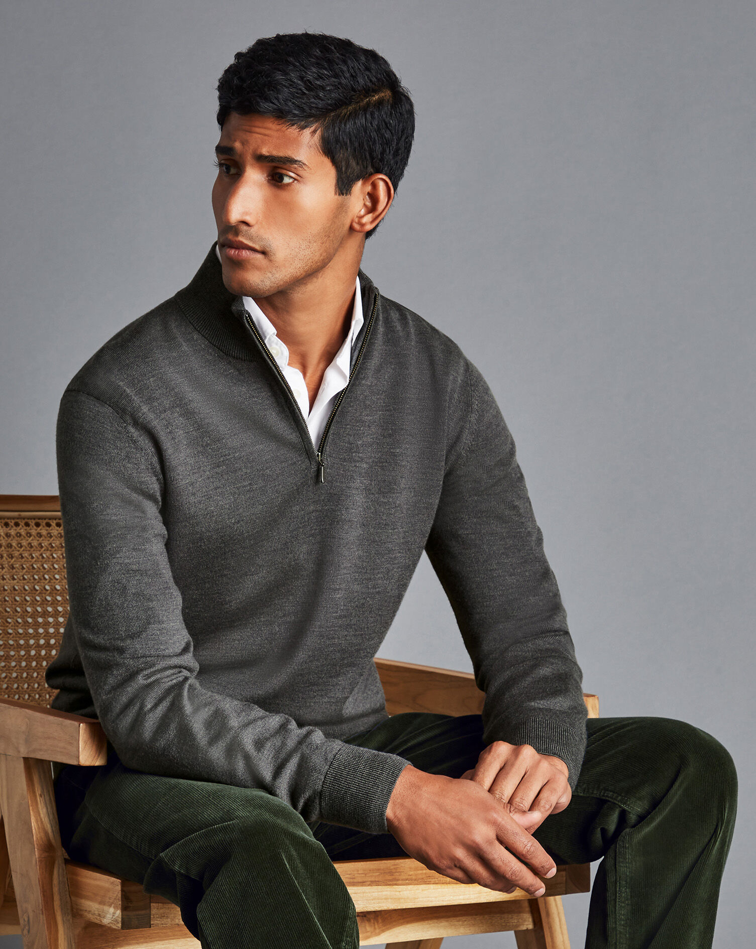 Merino Zip Neck Sweater - Grey