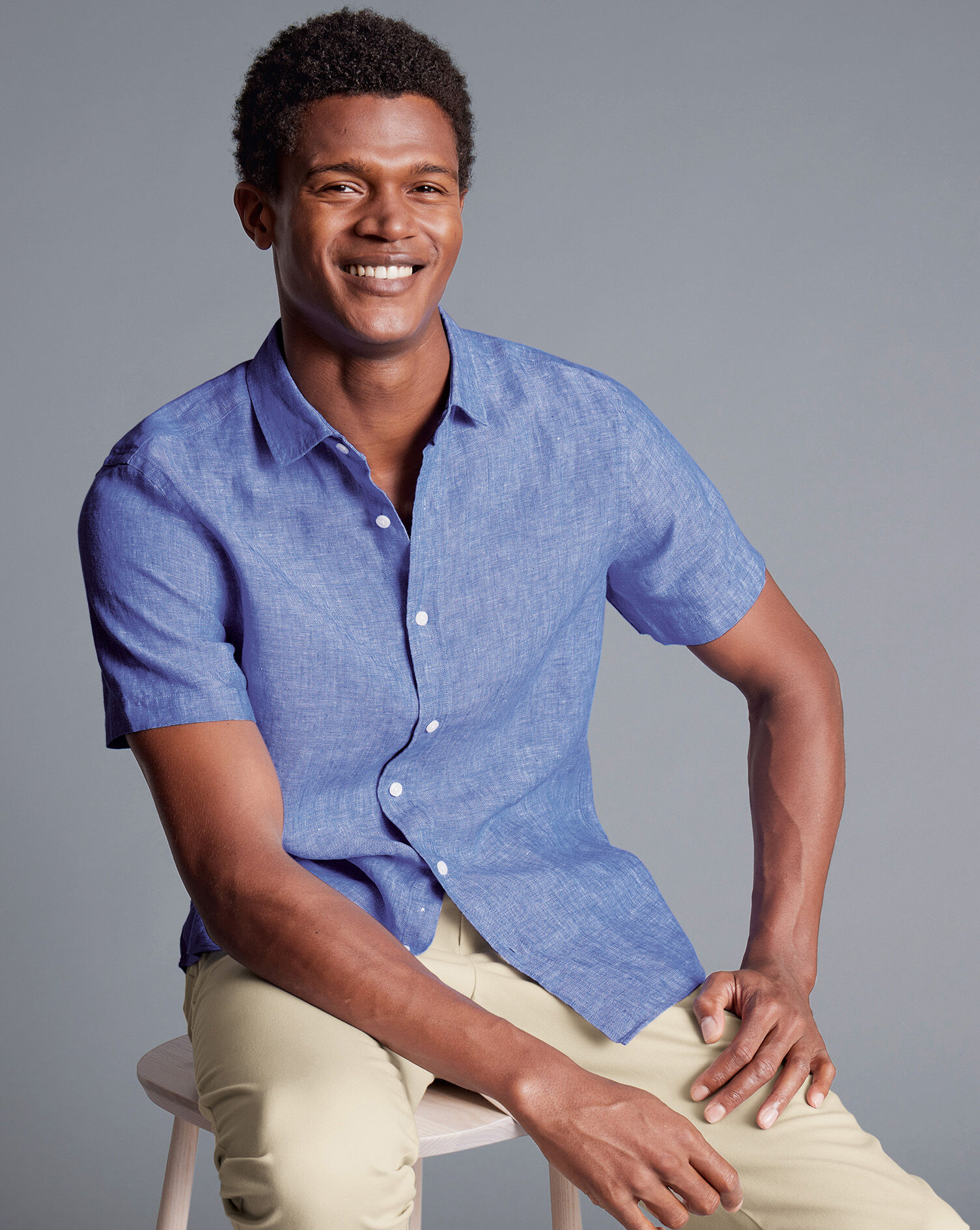 Pure Linen Short Sleeve Shirt  - Cobalt Blue