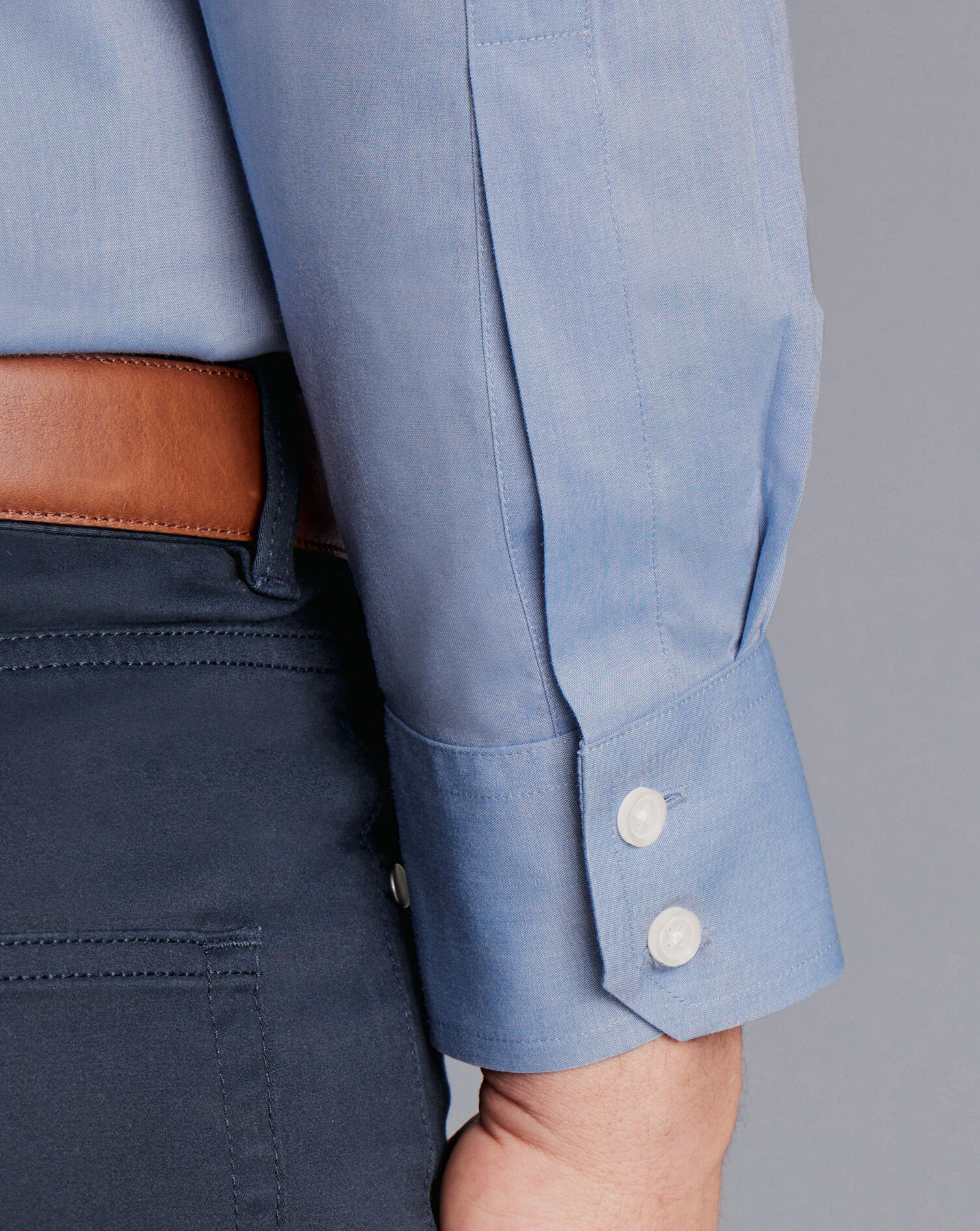 Spread Collar Non-Iron Poplin Shirt - Steel Blue