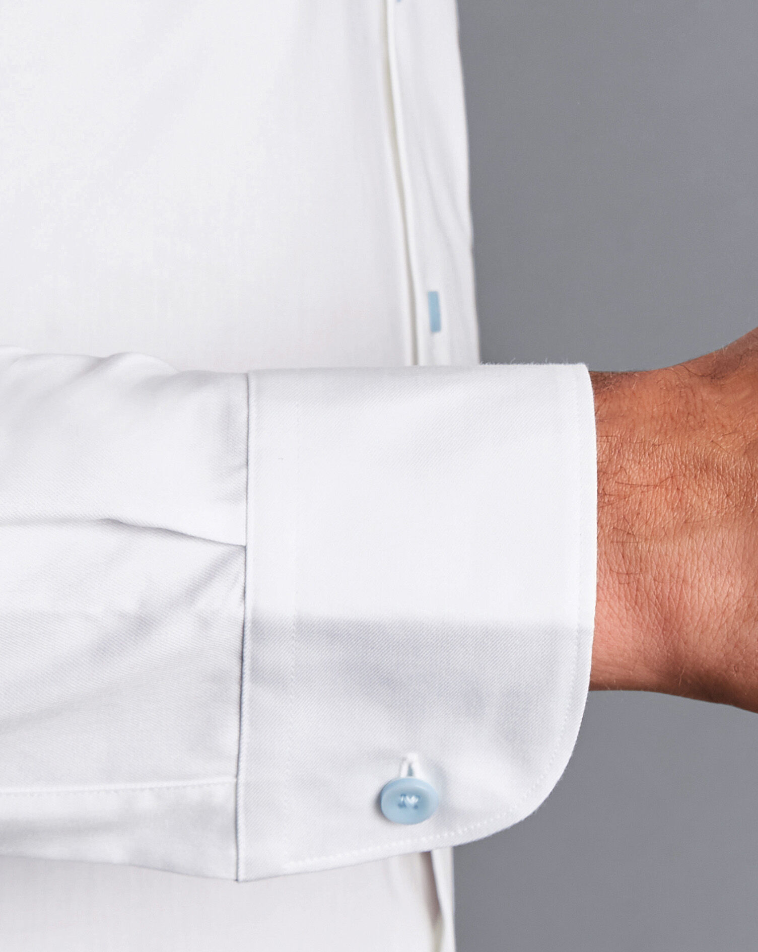 Semi-Spread Collar Twill Shirt with Printed Trim - White