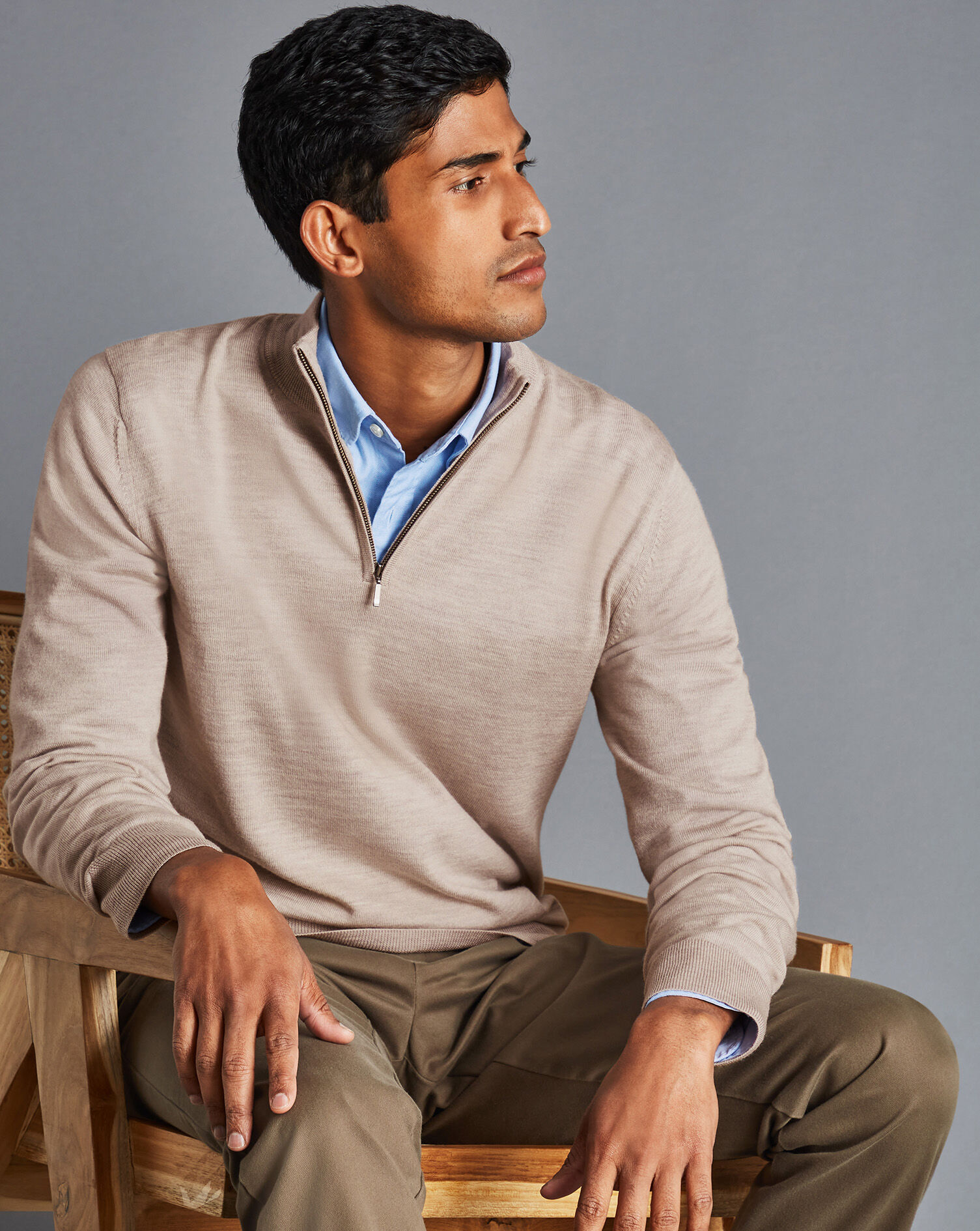 Merino Zip Neck Sweater - Limestone