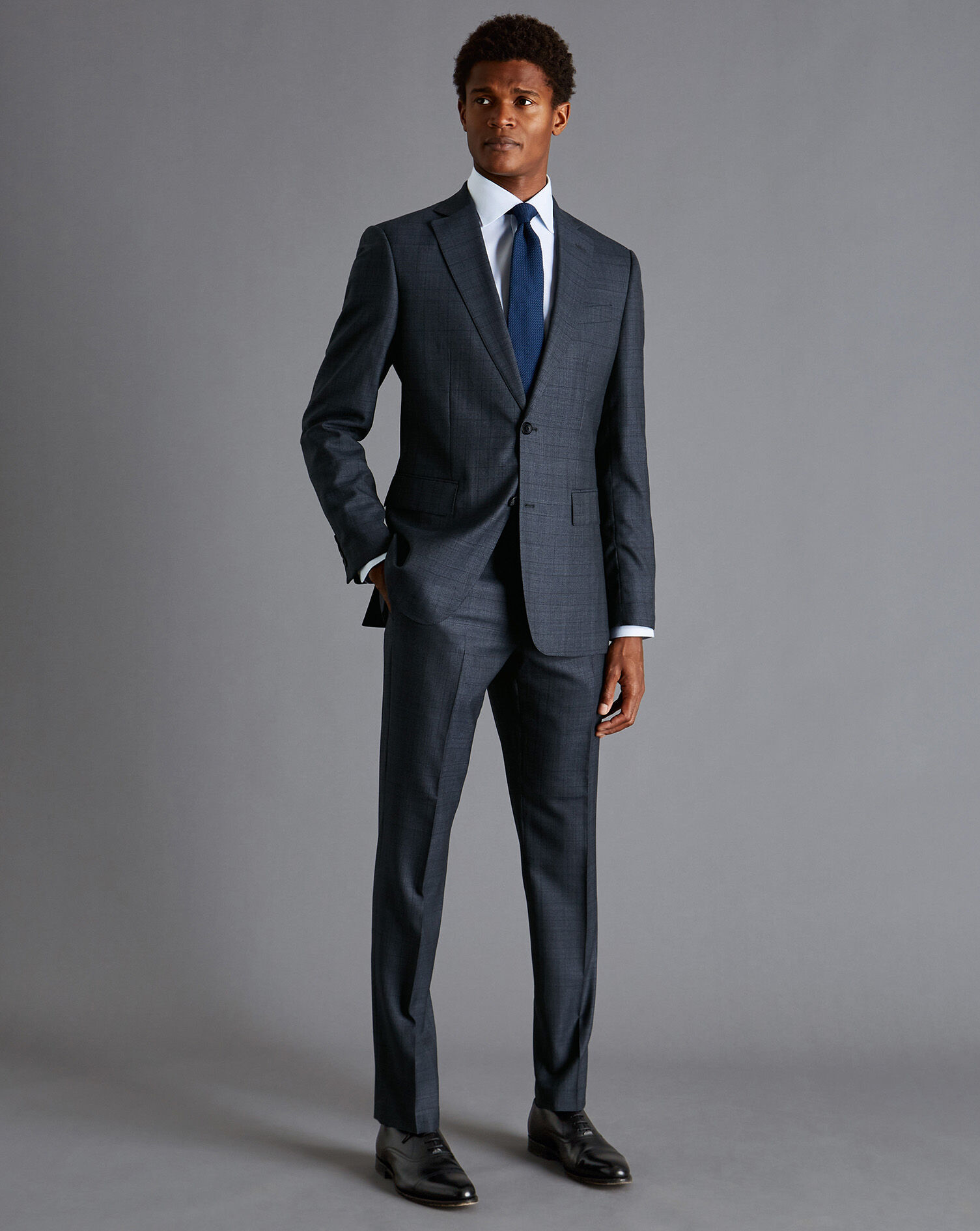 Prince of Wales Check Suit Jacket - Steel Blue