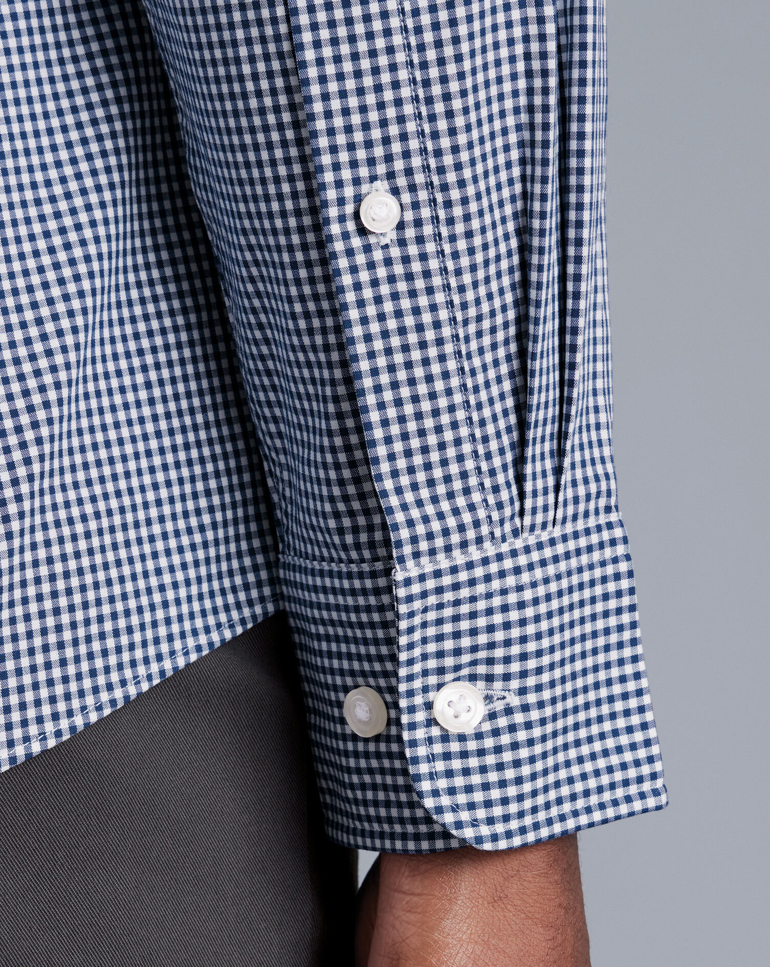 Button-Down Collar Non-Iron Stretch Poplin Mini Gingham Check Shirt - French Blue