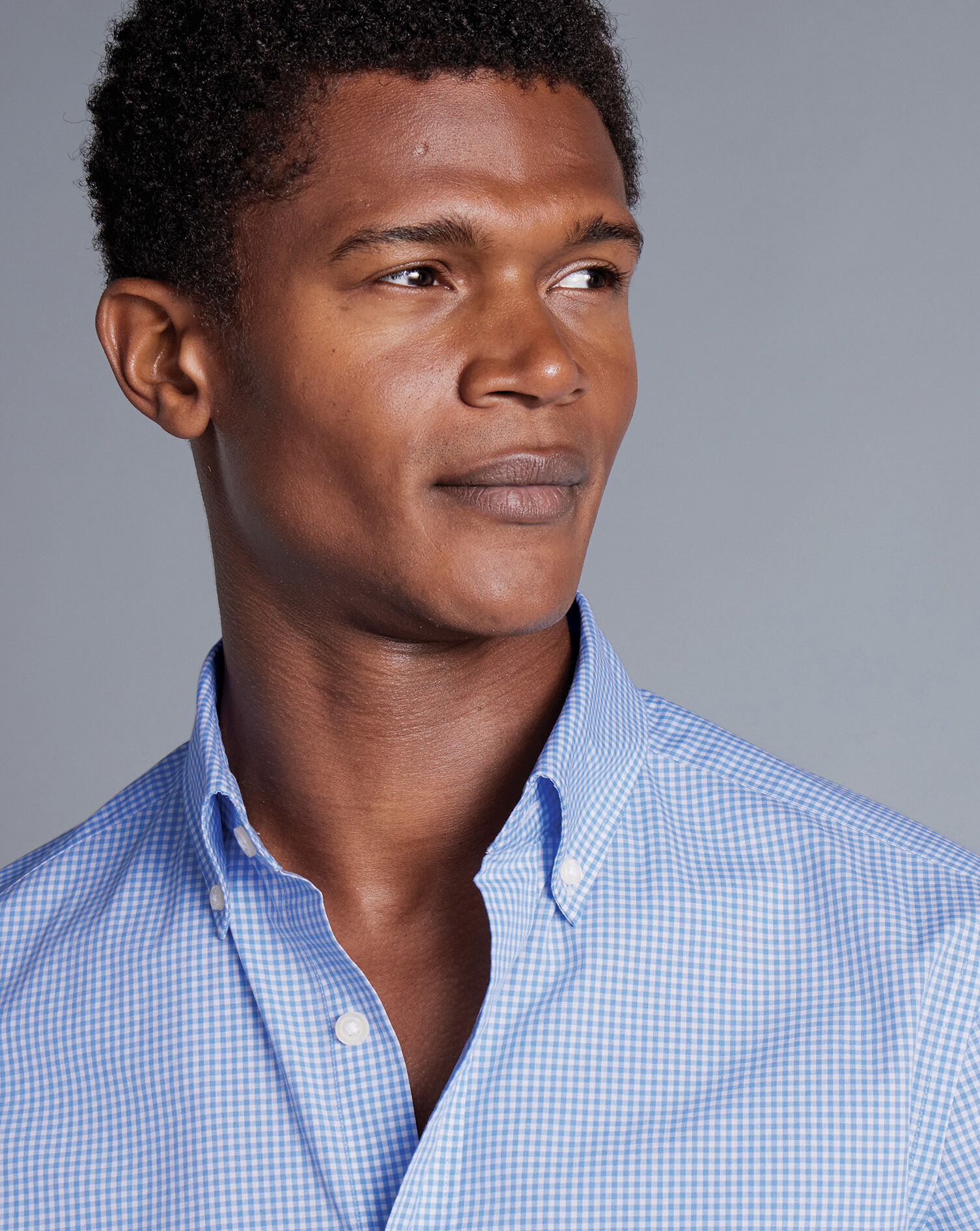 Button-Down Collar Non-Iron Stretch Poplin Mini Gingham Check Shirt - Ocean Blue