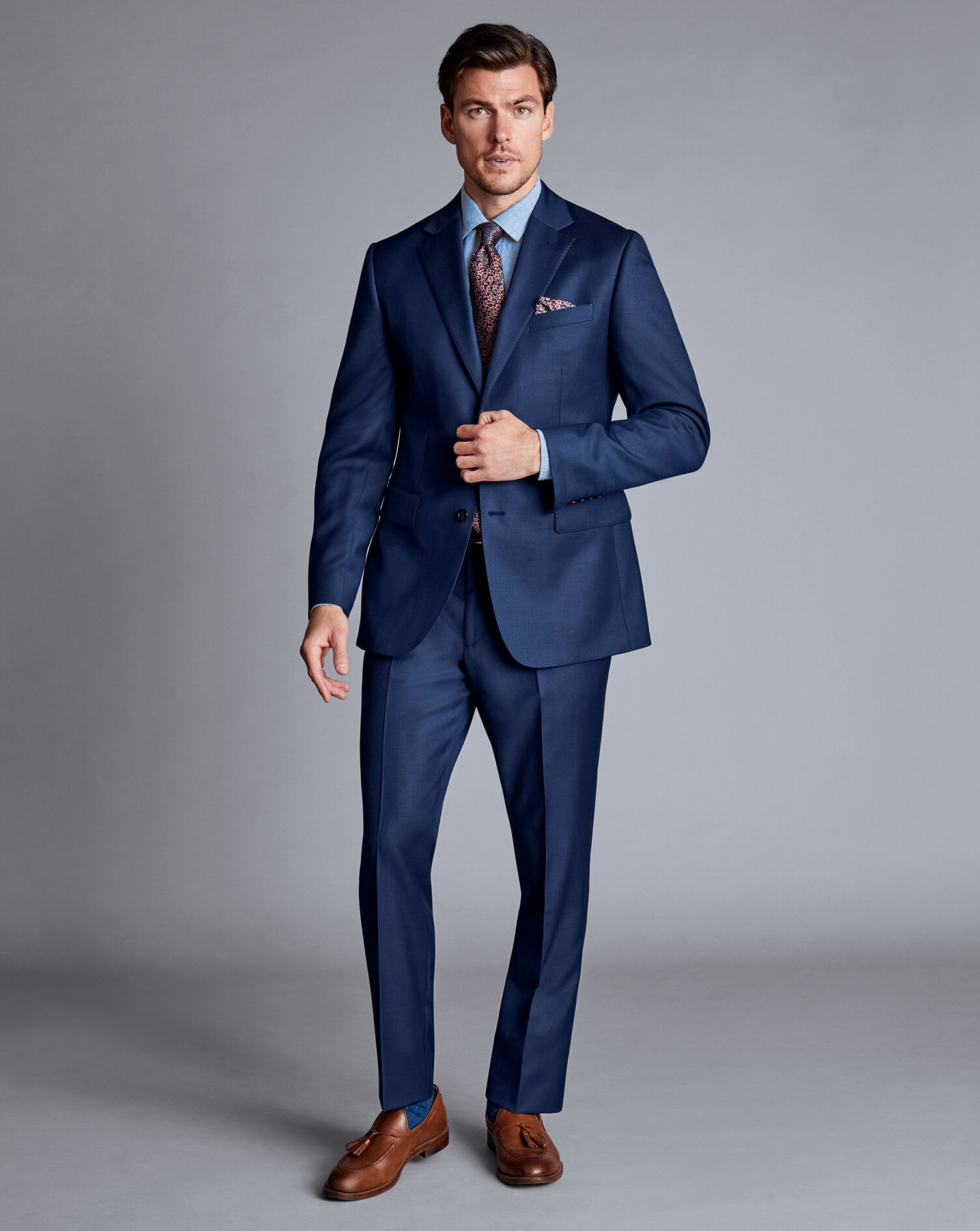 Natural Stretch Twill Suit Jacket - Mid Blue
