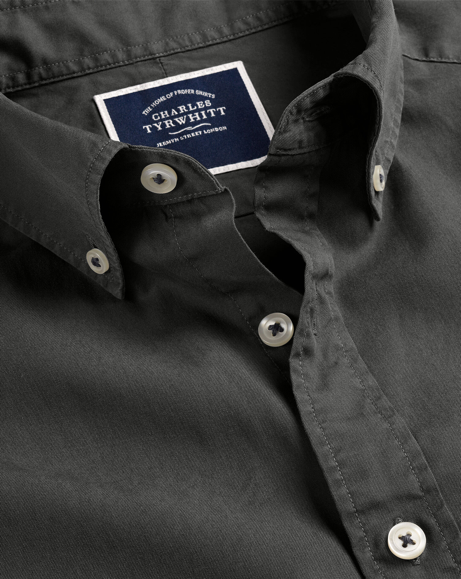 Button-Down Collar Washed Fine Twill Shirt - Charcoal Grey