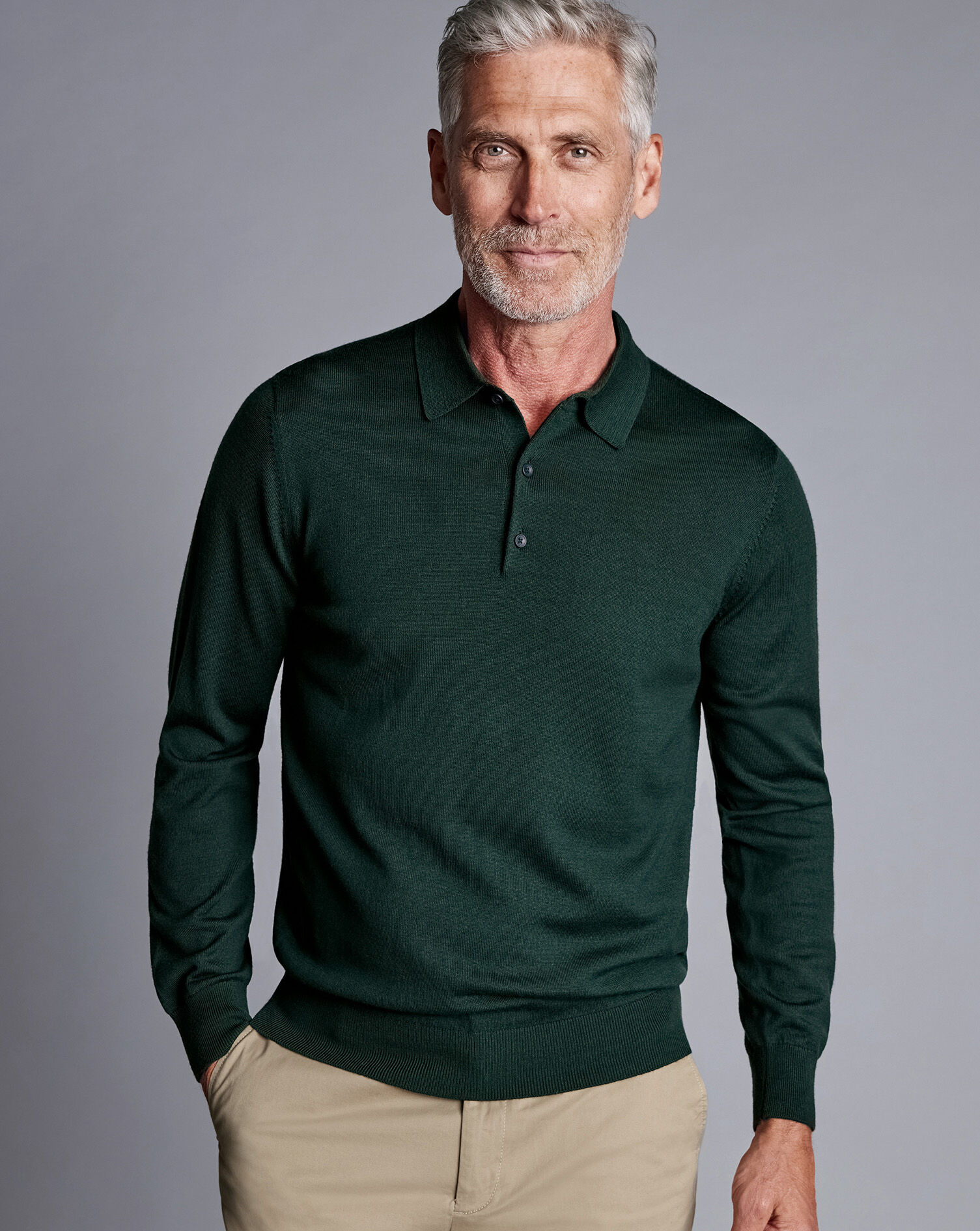 Merino Polo Sweater - Forest Green