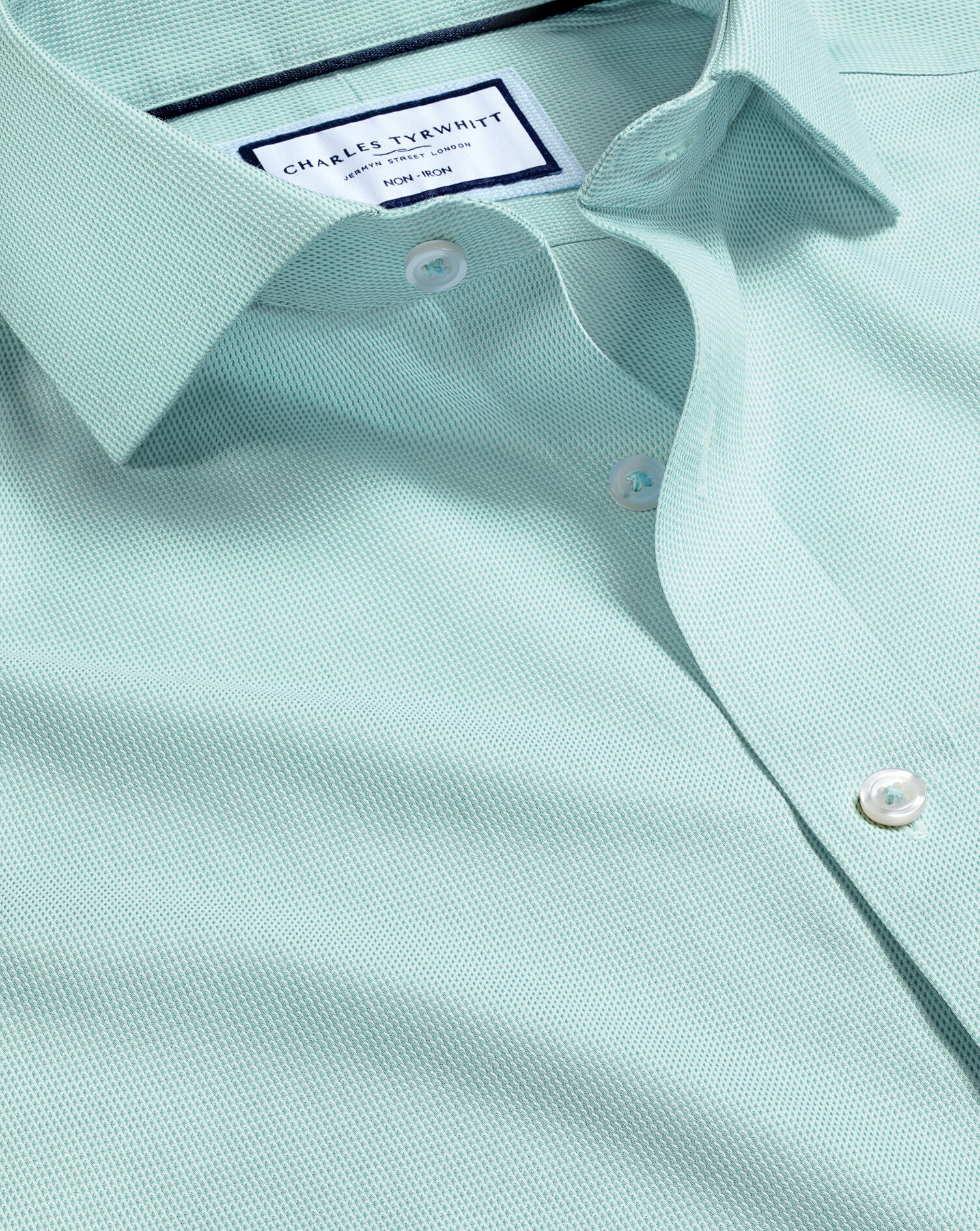 Spread Collar Non-Iron Clifton Weave Shirt - Aqua Green