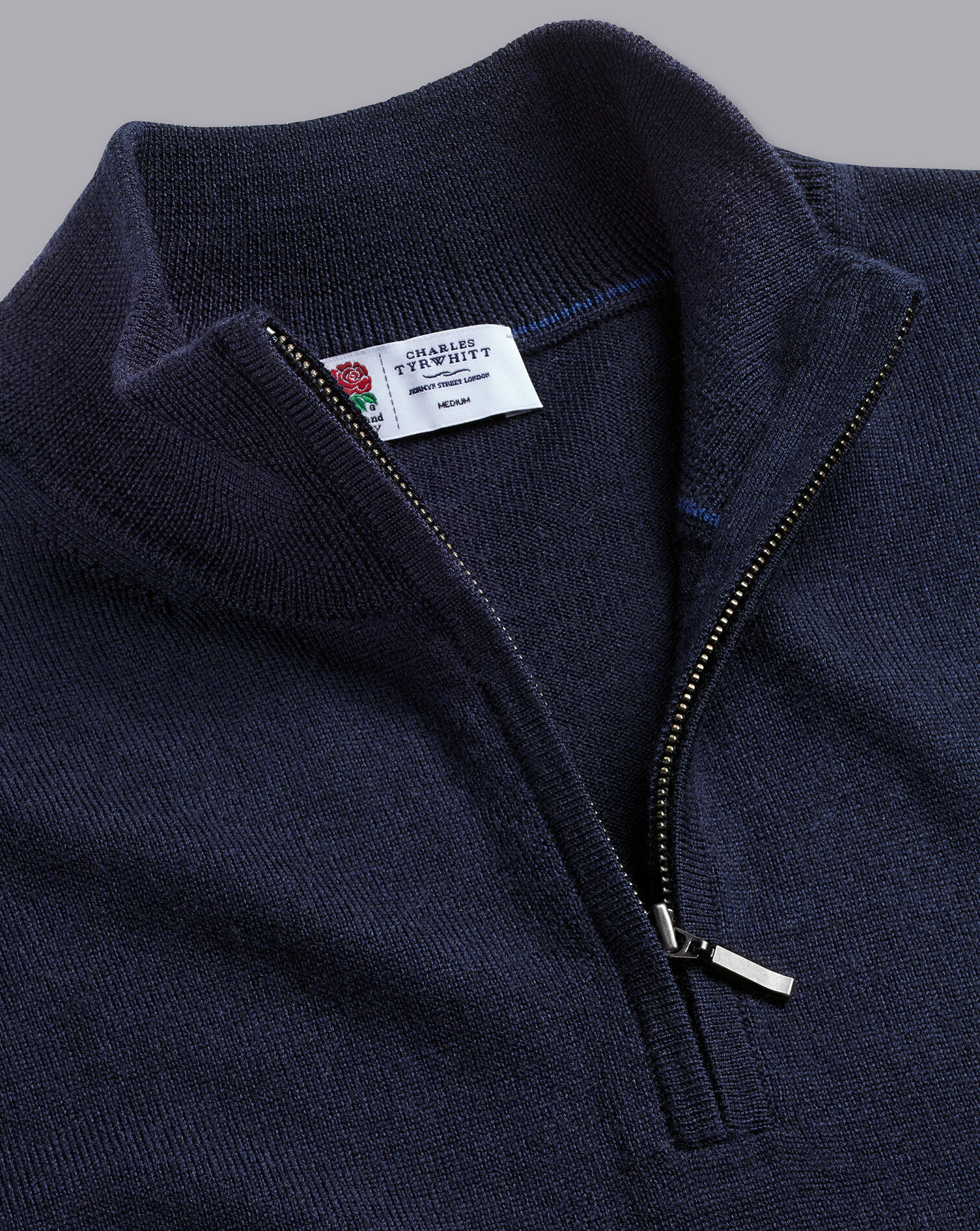 England Rugby Red Rose Merino Zip Neck Sweater  - Navy