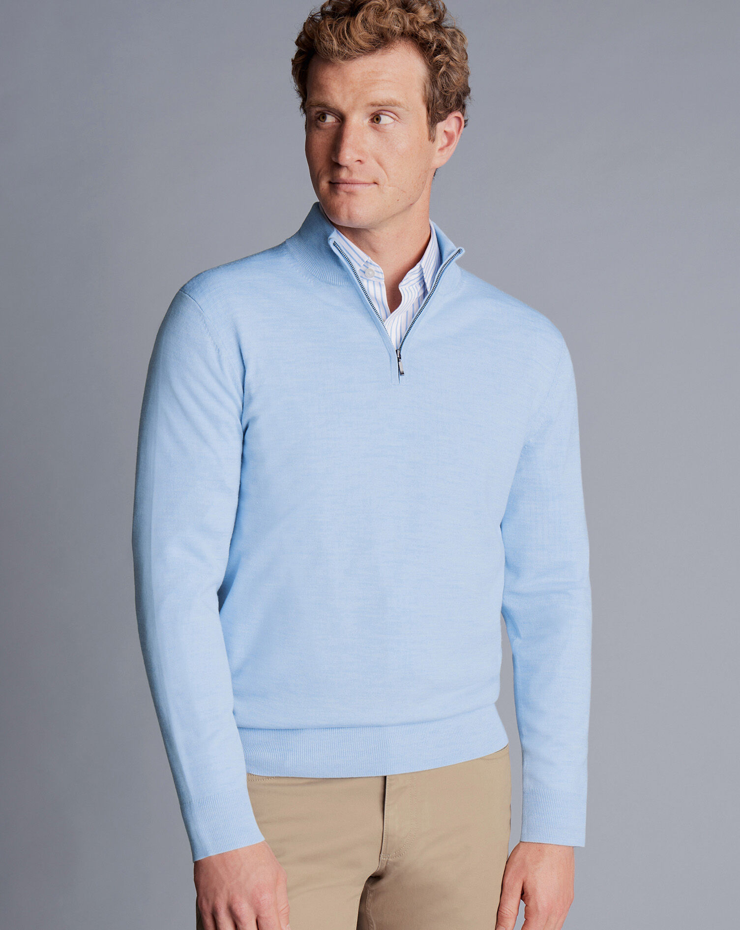 Merino Zip Neck Sweater - Sky Blue
