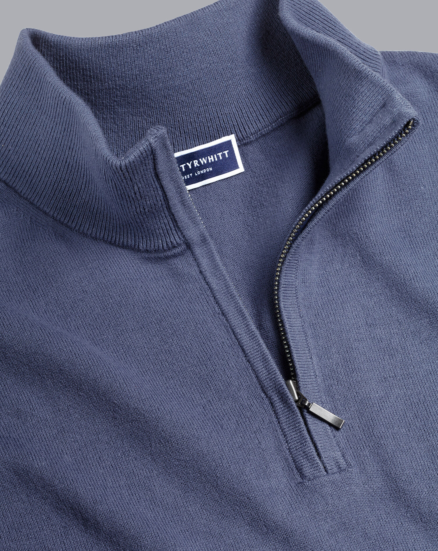 Combed Cotton Zip Neck Sweater - Heather Blue